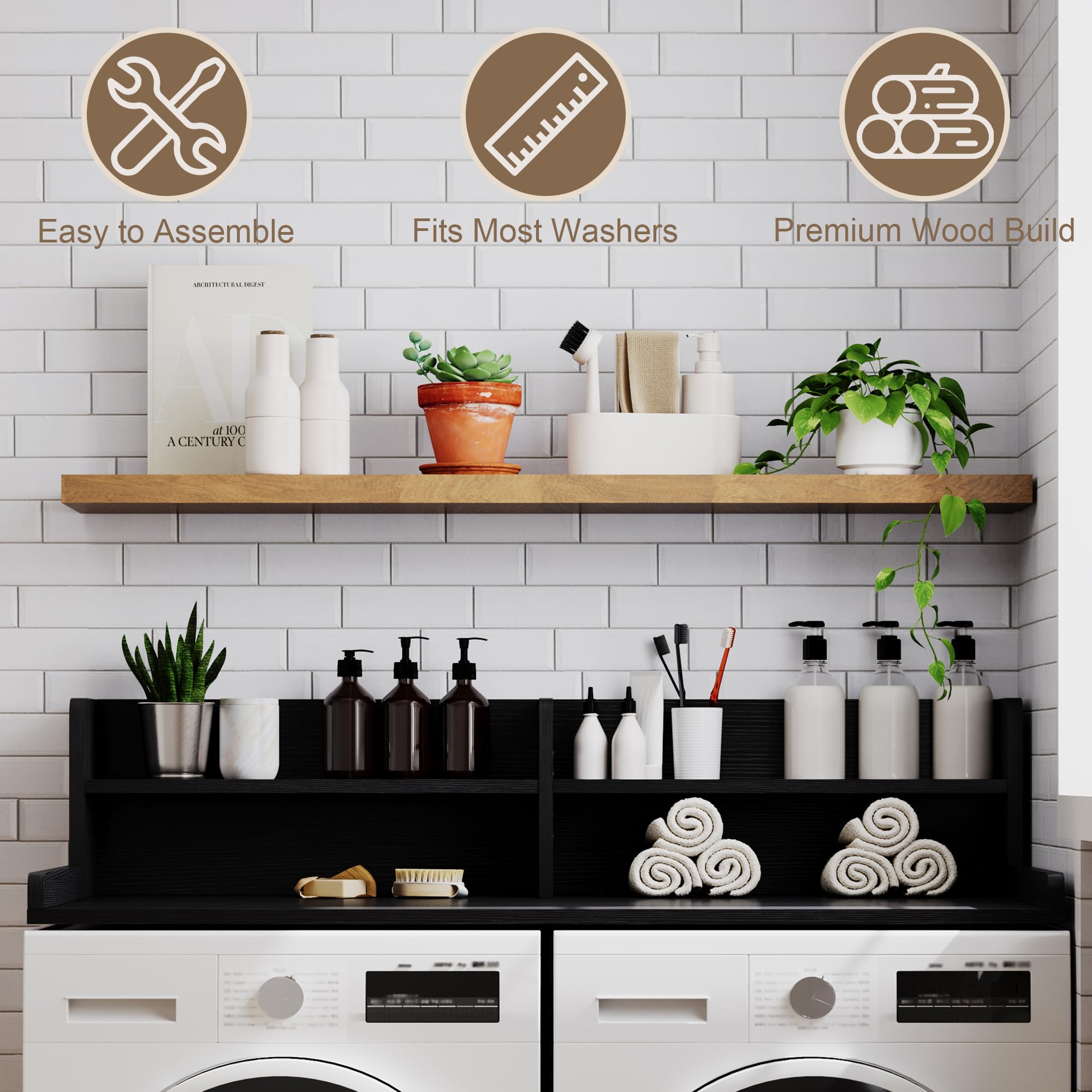 ChooChoo 2-Tier Washer Dryer Countertop with Adjustable Shelf, Spacious Laundry Room Storage for Folding Clothes and Efficient Organization, Black - Image 3