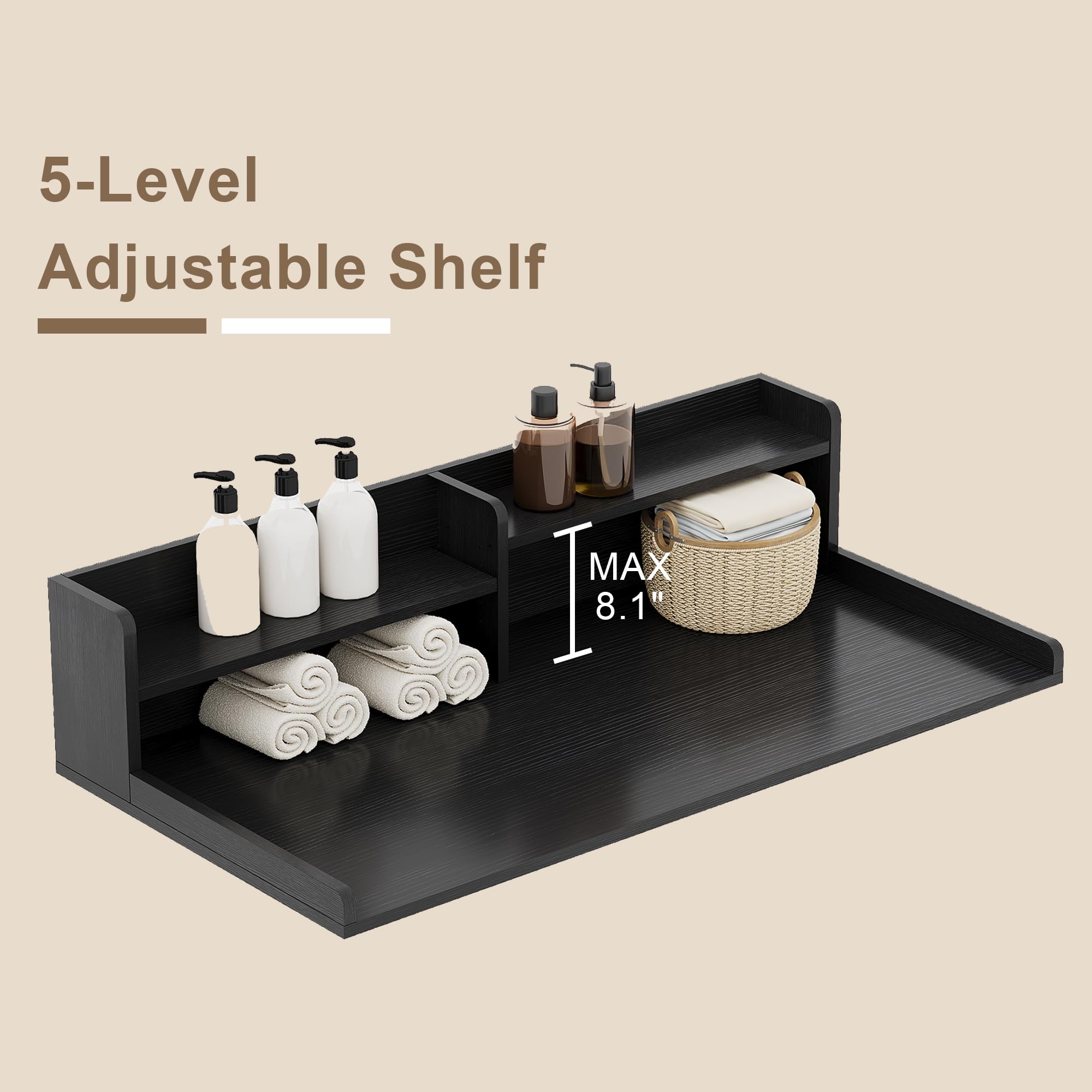 ChooChoo 2-Tier Washer Dryer Countertop with Adjustable Shelf, Spacious Laundry Room Storage for Folding Clothes and Efficient Organization, Black - Image 7