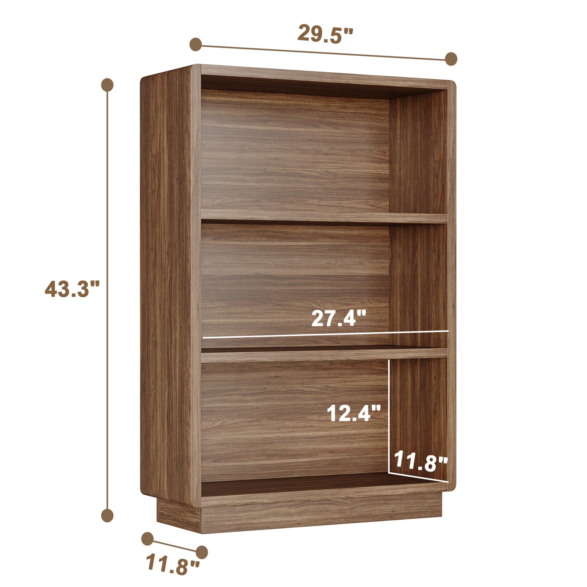 ChooChoo 3-Tier Bookcase, Wooden Bookshelf, Farmhouse Bookshelf with Open Storage, Tall Bookcase for Bedroom and Home Office, Brown Walnut - Image 3