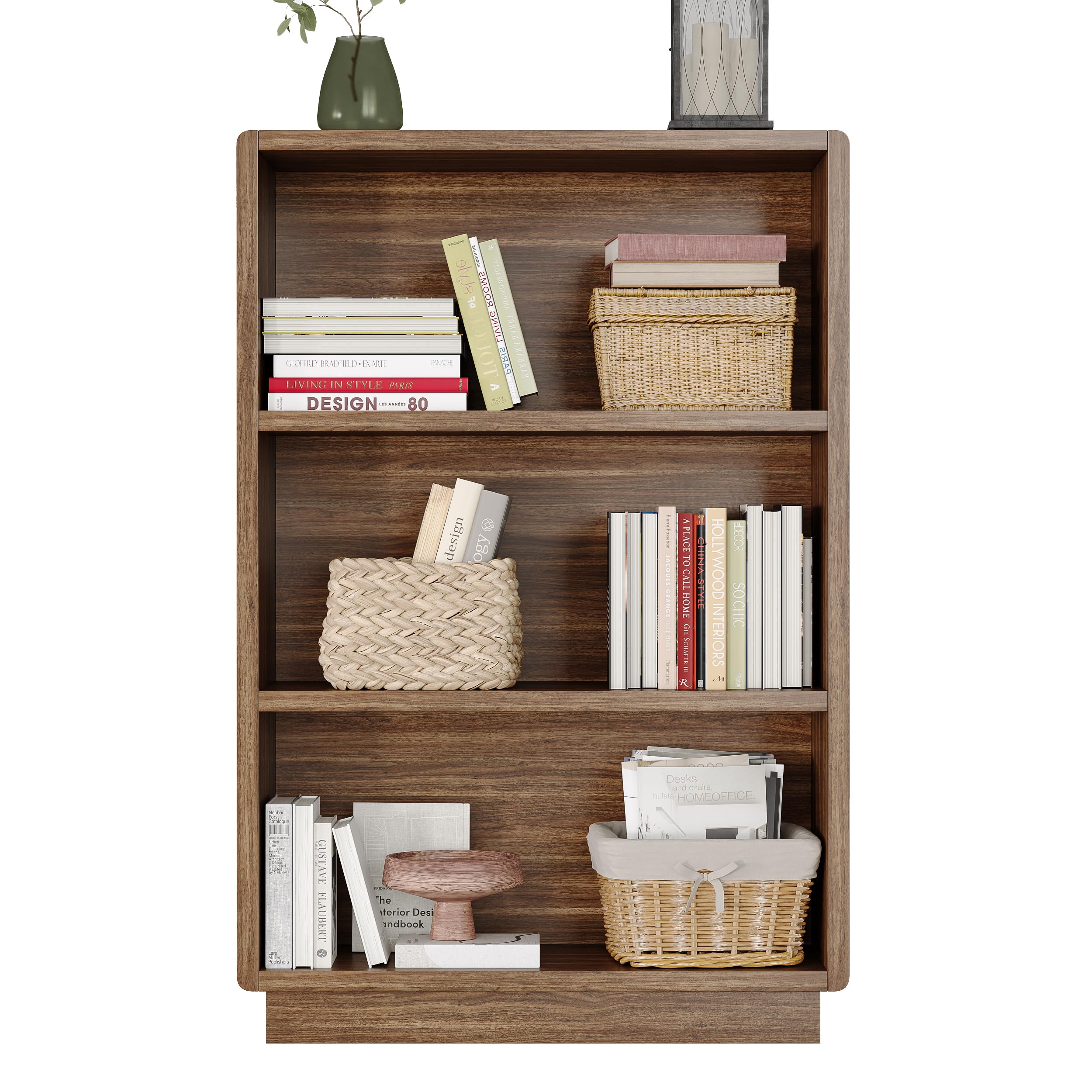 ChooChoo 3-Tier Bookcase, Wooden Bookshelf, Farmhouse Bookshelf with Open Storage, Tall Bookcase for Bedroom and Home Office, Brown Walnut - Image 4