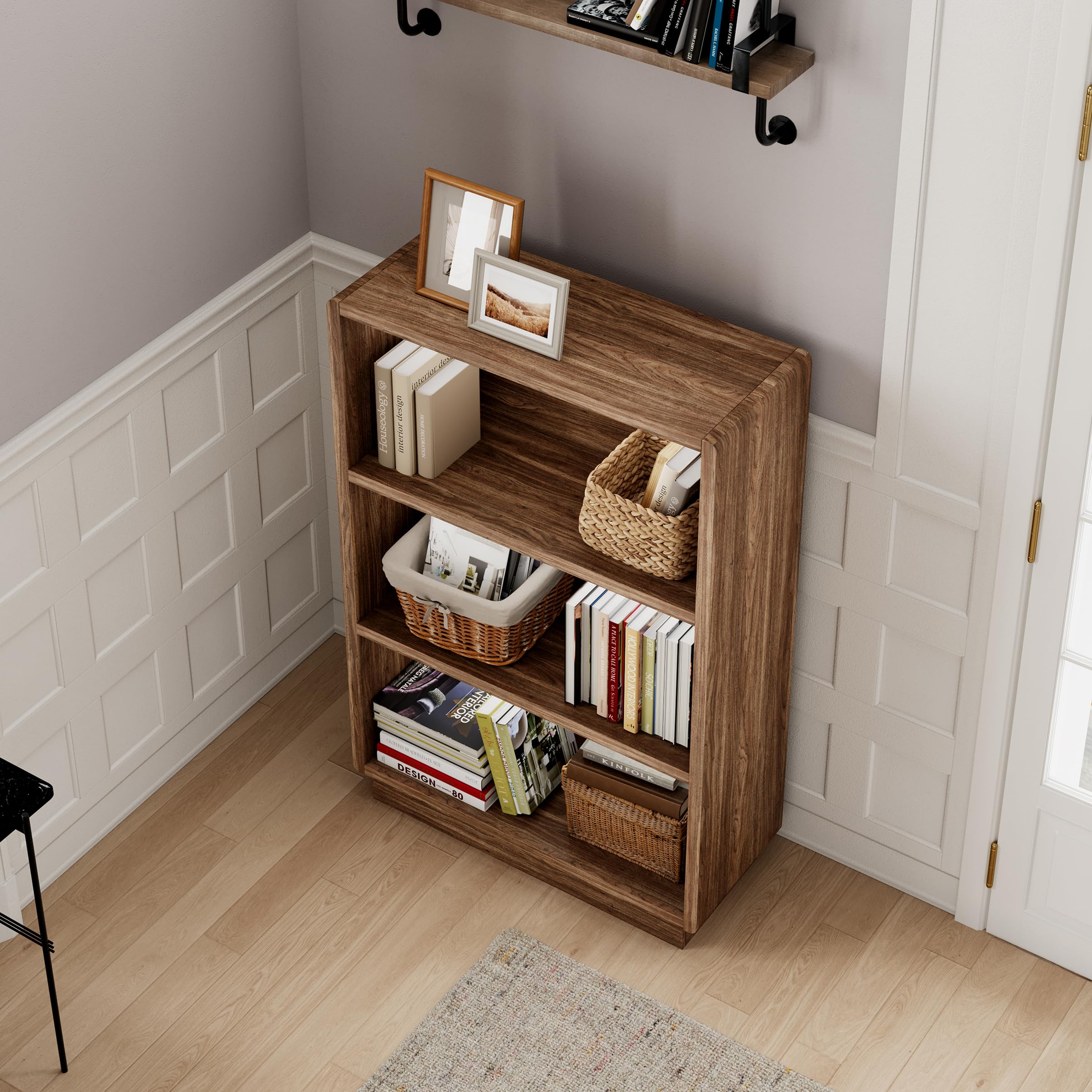 ChooChoo 3-Tier Bookcase, Wooden Bookshelf, Farmhouse Bookshelf with Open Storage, Tall Bookcase for Bedroom and Home Office, Brown Walnut - Image 5