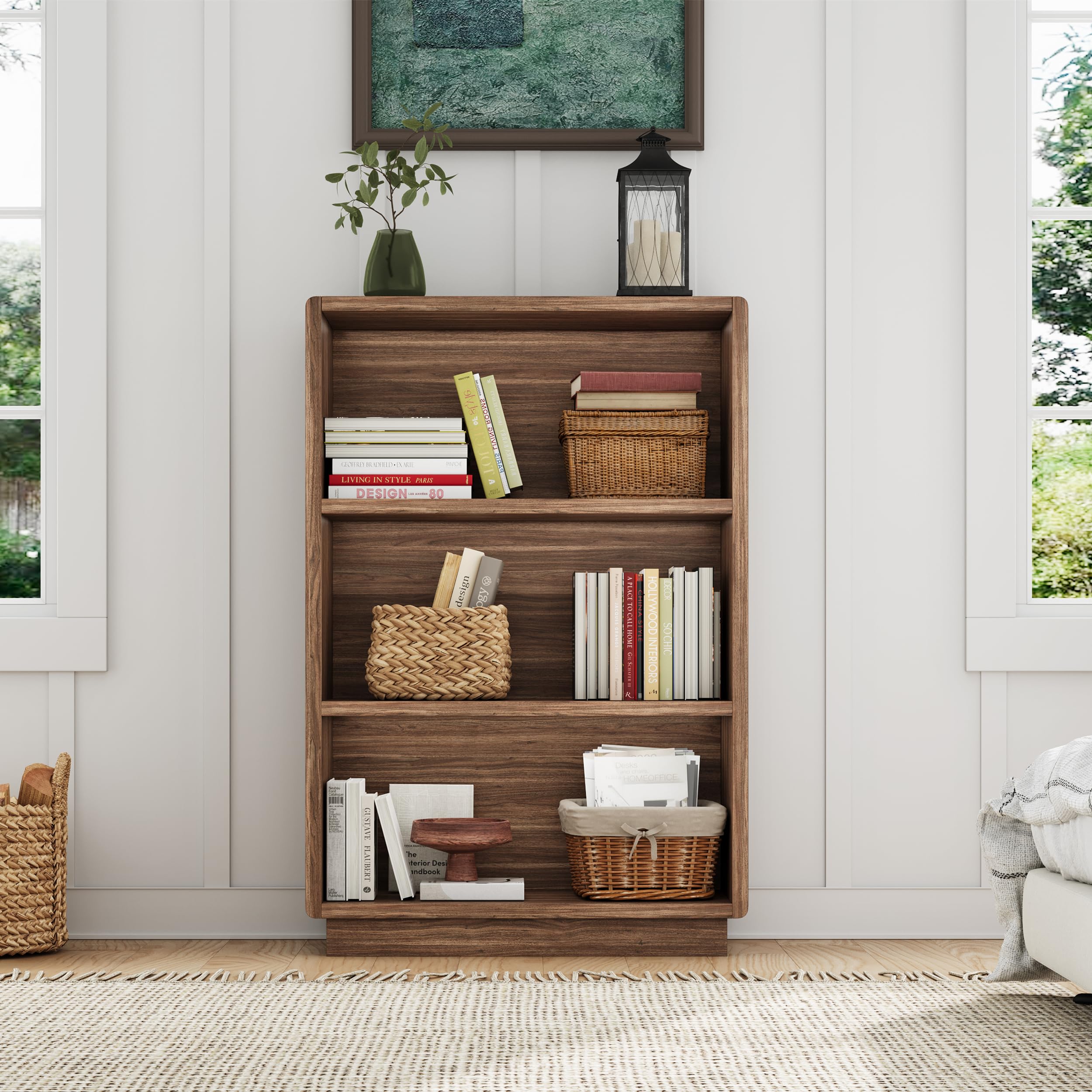 ChooChoo 3-Tier Bookcase, Wooden Bookshelf, Farmhouse Bookshelf with Open Storage, Tall Bookcase for Bedroom and Home Office, Brown Walnut - Image 6