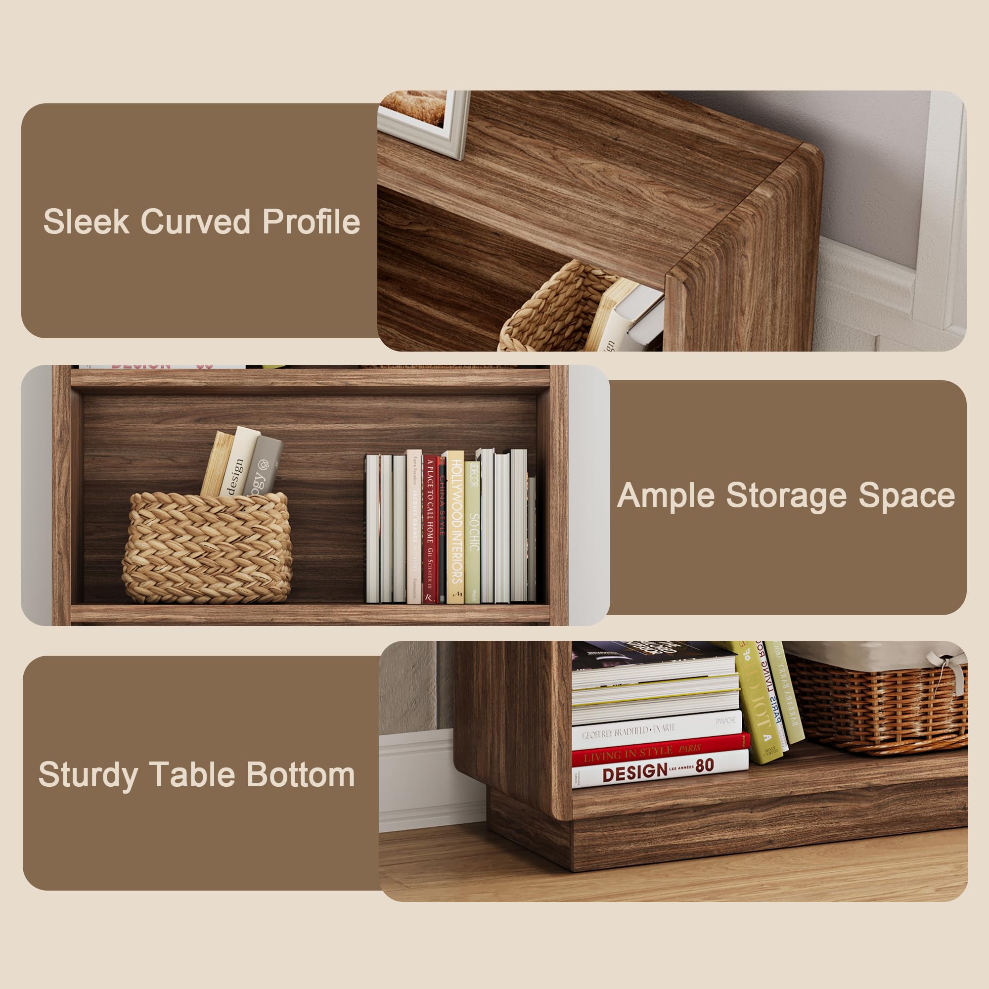 ChooChoo 3-Tier Bookcase, Wooden Bookshelf, Farmhouse Bookshelf with Open Storage, Tall Bookcase for Bedroom and Home Office, Brown Walnut - Image 7