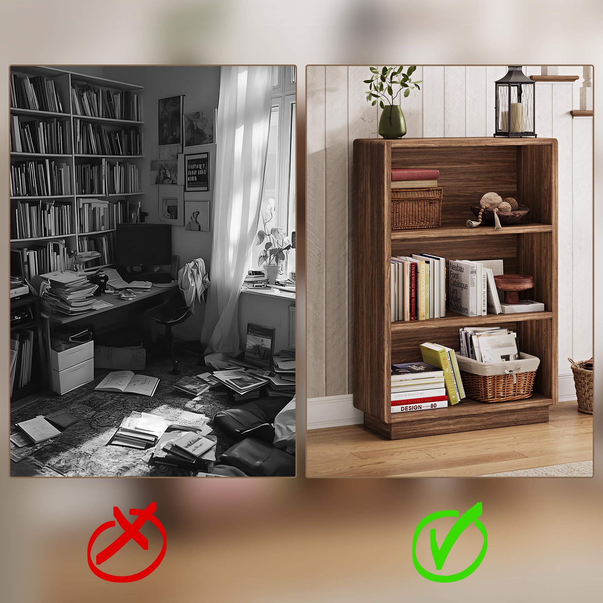 ChooChoo 3-Tier Bookcase, Wooden Bookshelf, Farmhouse Bookshelf with Open Storage, Tall Bookcase for Bedroom and Home Office, Brown Walnut - Image 8