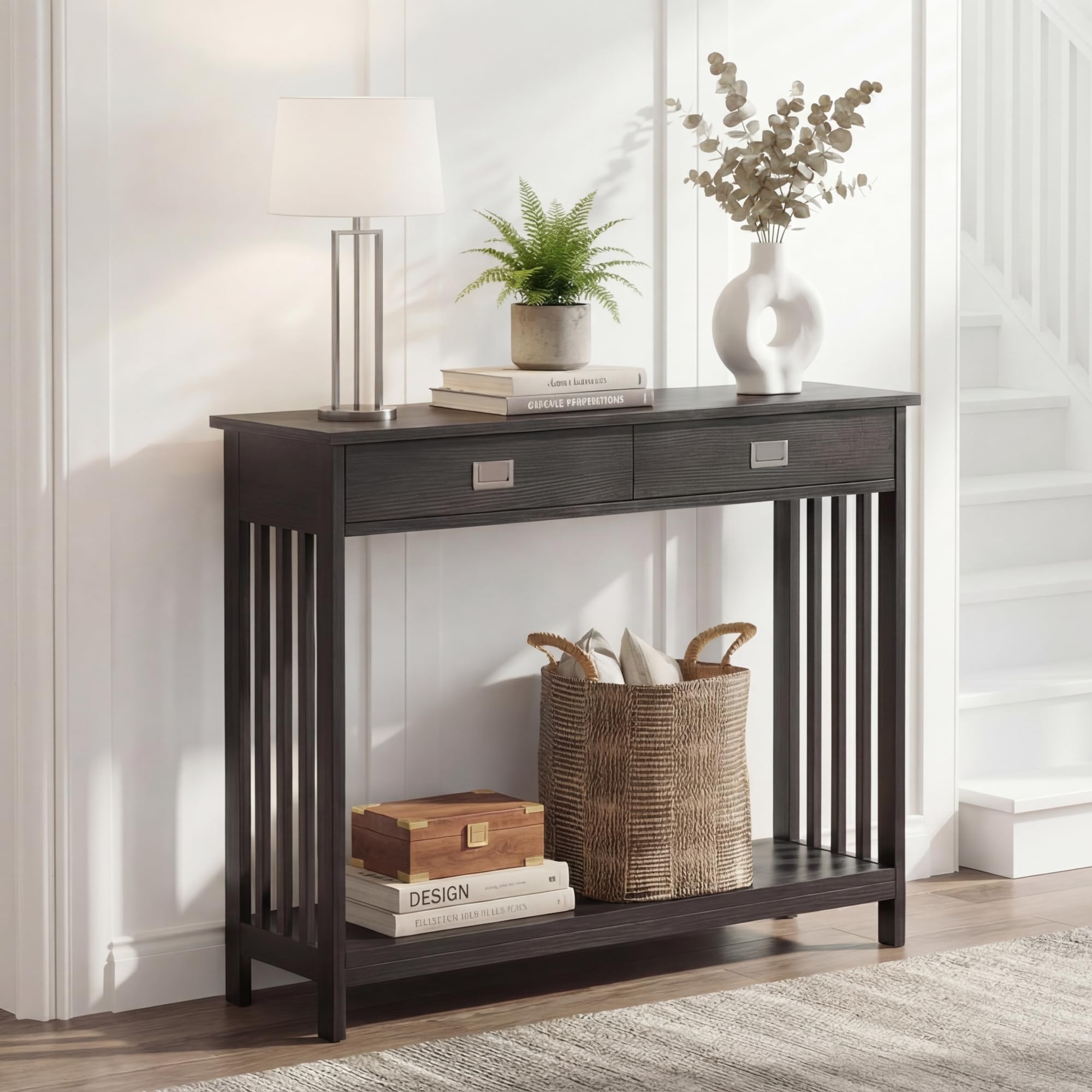 ChooChoo 39" Black Entryway Table with Drawer, Narrow Console Table with Storage Shelf, Sofa Table for Living Room, Entryway, and Hallway - Image 3