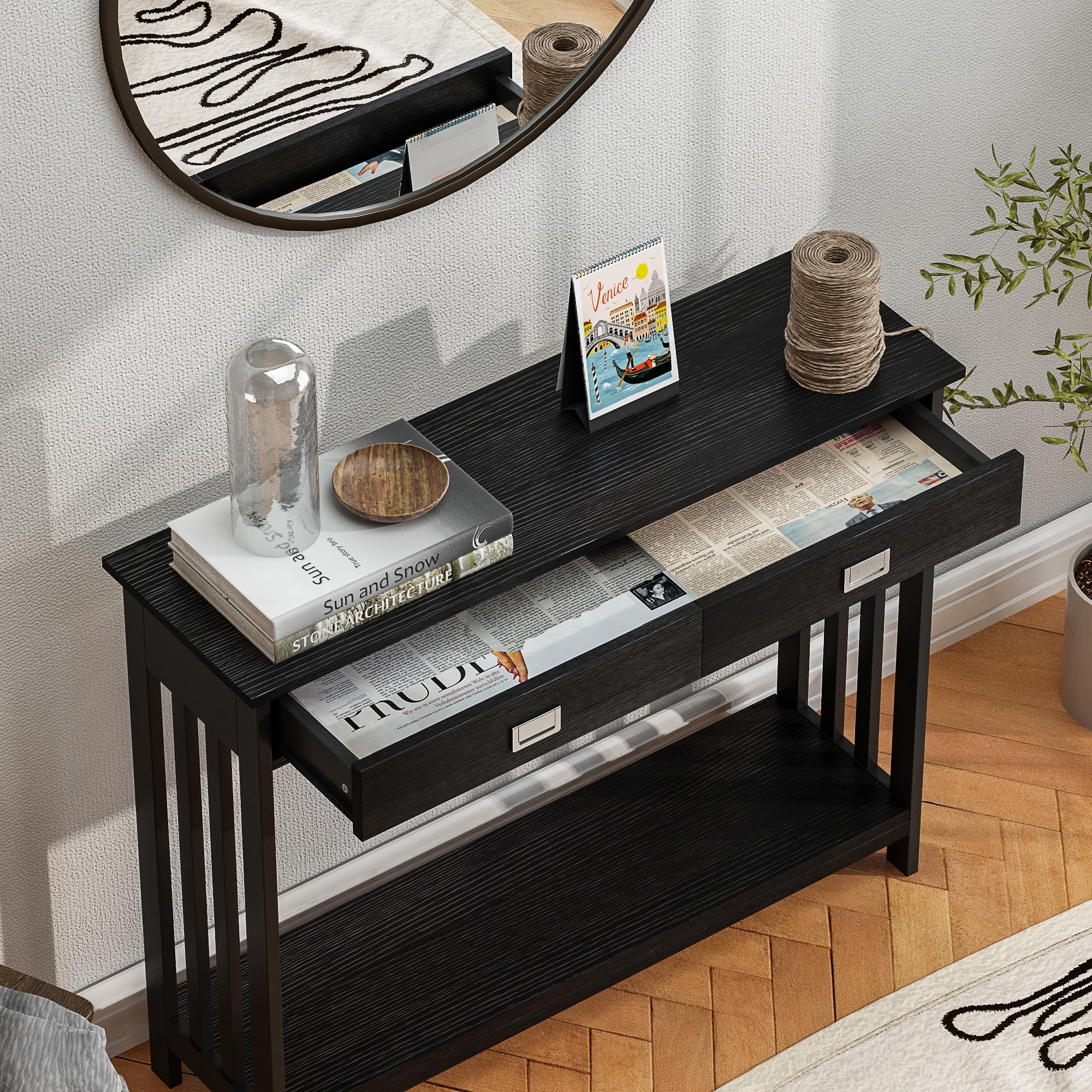 ChooChoo 39" Black Entryway Table with Drawer, Narrow Console Table with Storage Shelf, Sofa Table for Living Room, Entryway, and Hallway - Image 4