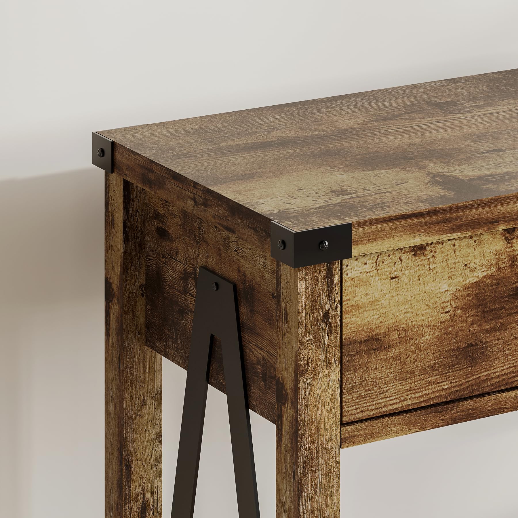 ChooChoo 47'' Farmhouse Console Table with Drawer, Entryway Table with Storage Shelf, Rustic A-Design Sofa Table for Hallway, Entrance, Living Room, Rustic Brown - Image 7