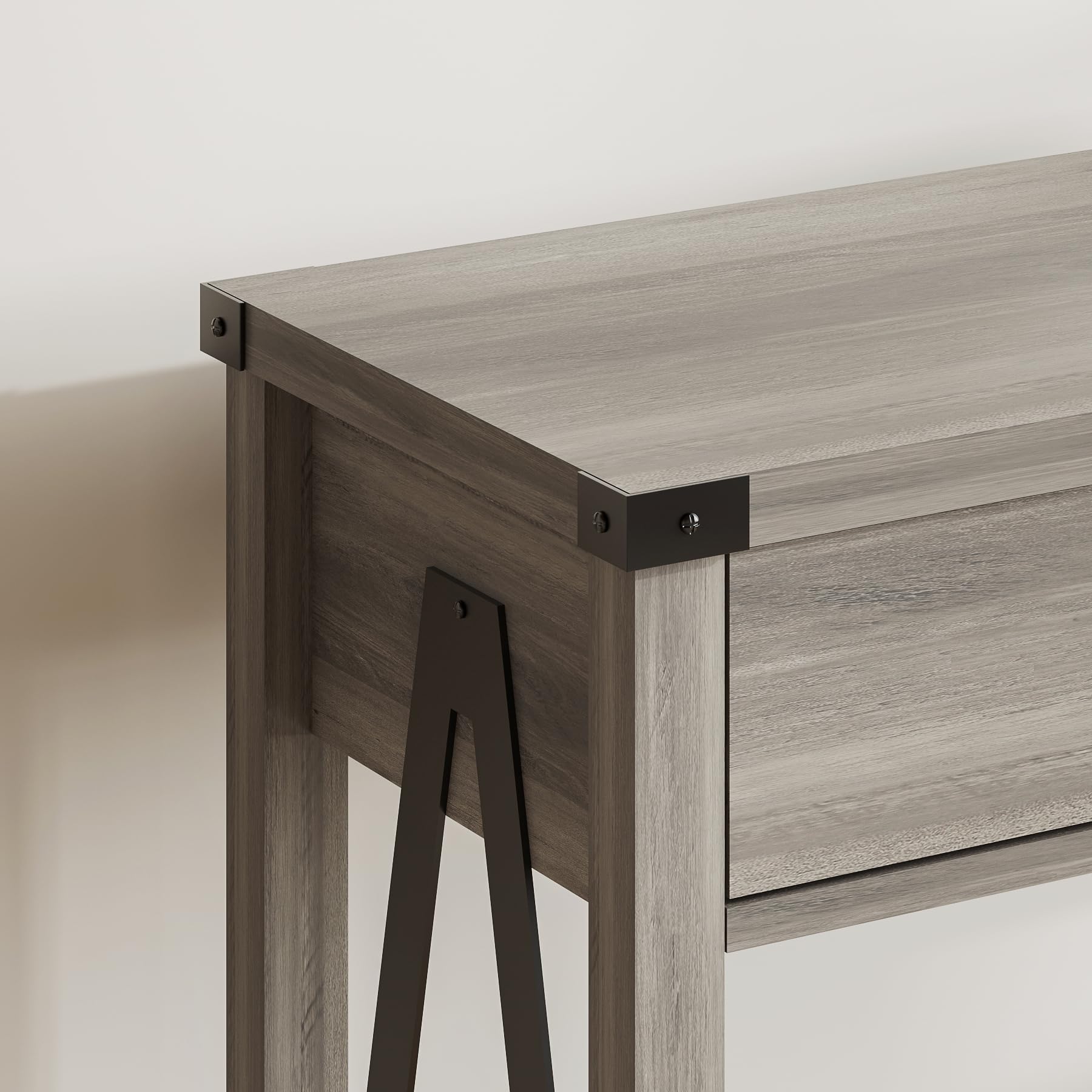 ChooChoo 47'' Farmhouse Console Table with Drawer, Entryway Table with Storage Shelf, Rustic A-Design Sofa Table for Hallway, Entrance, Living Room, Grey - Image 7