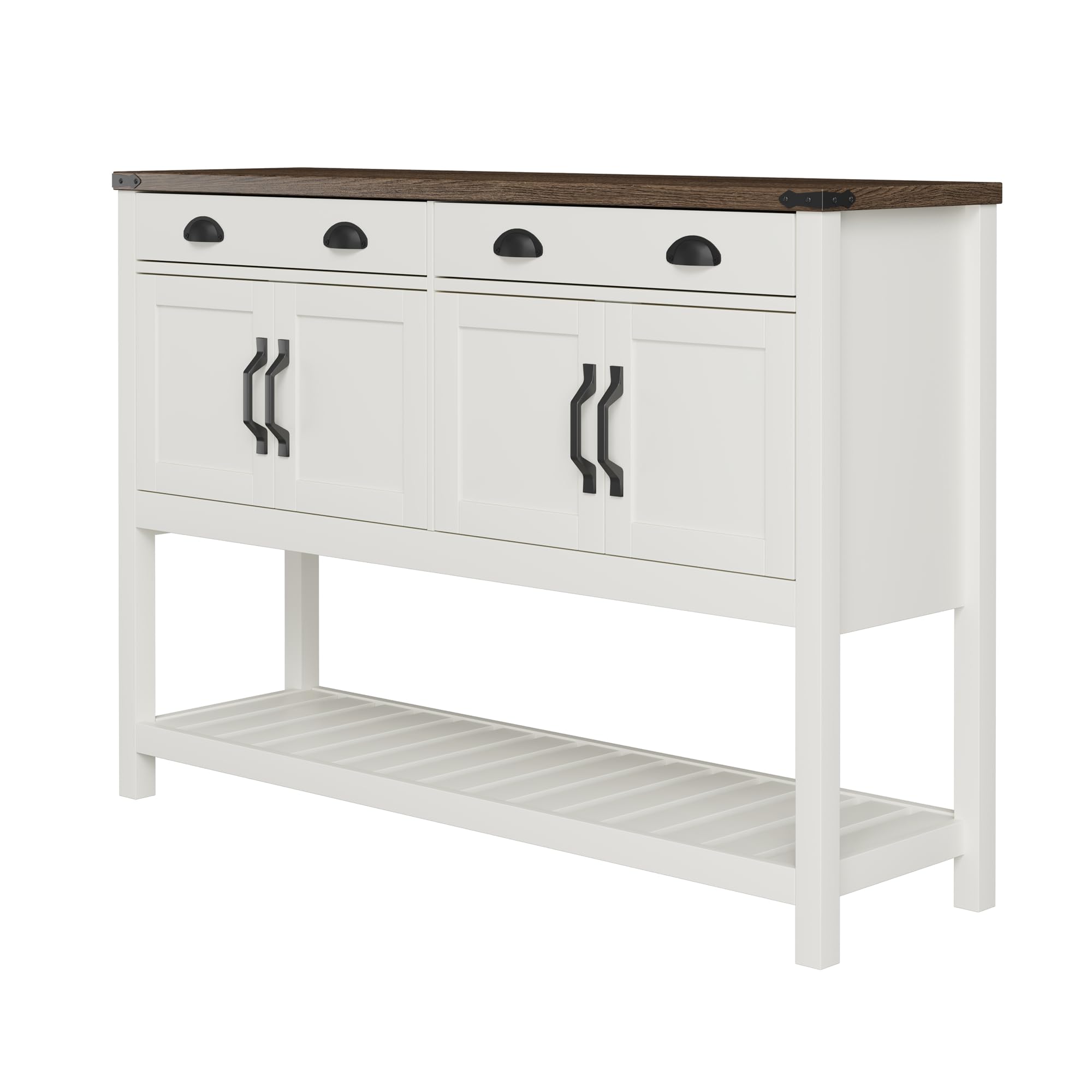 ChooChoo 47" Farmhouse Console Table with Storage, Rustic Entryway Table with Drawers & Doors, Narrow Long Sofa Table for Living Room, Hallway, Behind Couch, Soft White and Brown - Image 7