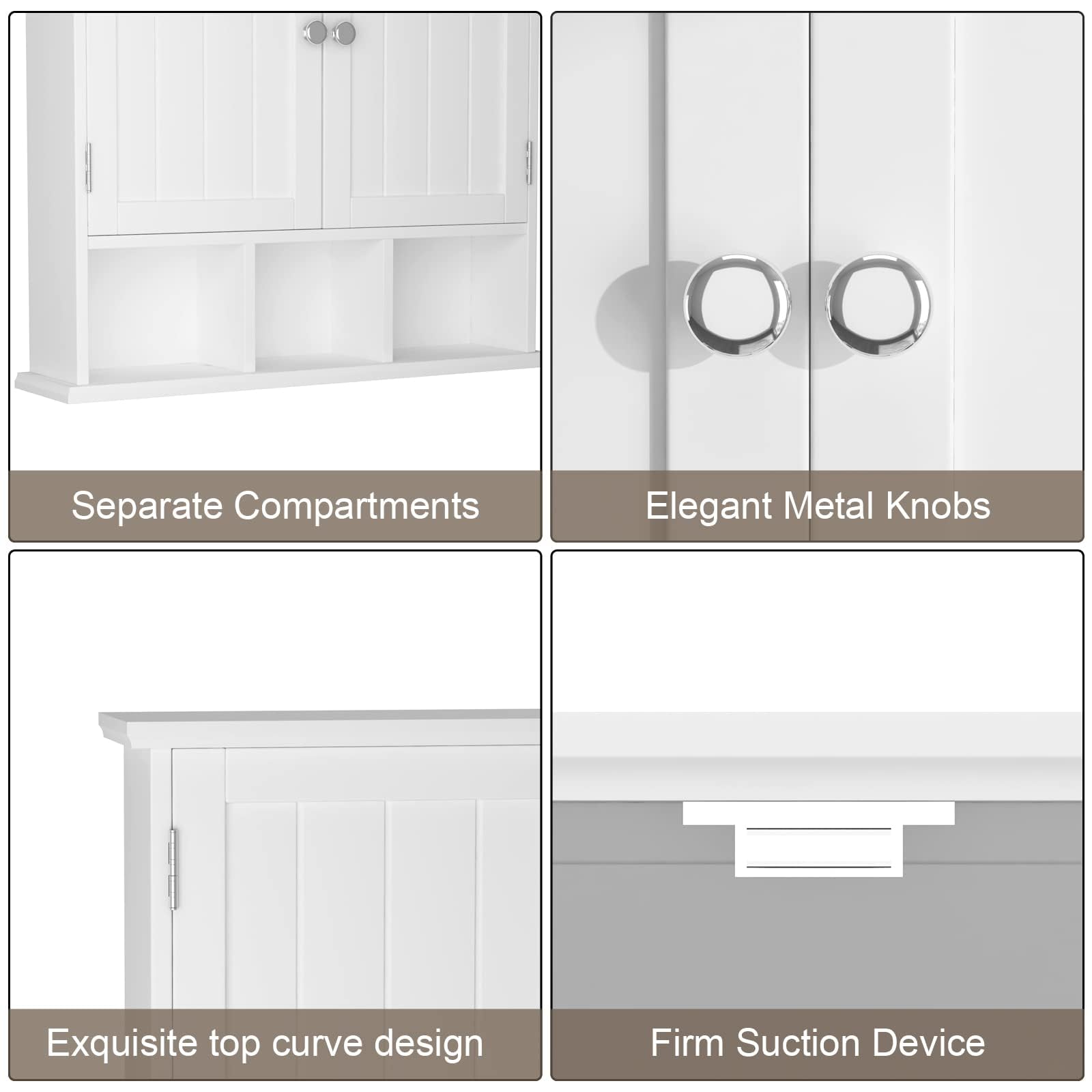 ChooChoo Bathroom Cabinet Wall Mounted 2-Door with 3 Open Shelves, Wooden Medicine Cabinets with Adjustable Shelf, Space Saver Storage Cabinets Over The Toilet for Bathroom&Living Room, White - Image 5