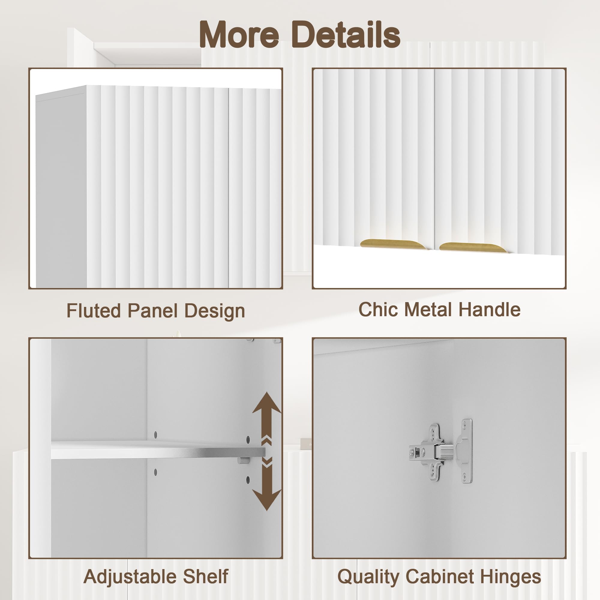 ChooChoo Bathroom Wall Cabinet, Kitchen Storage Cupboard Cabinet with 2 Doors, Fluted Laundry Room Cabinet for Bathroom, Kitchen, Garage, White - Image 5