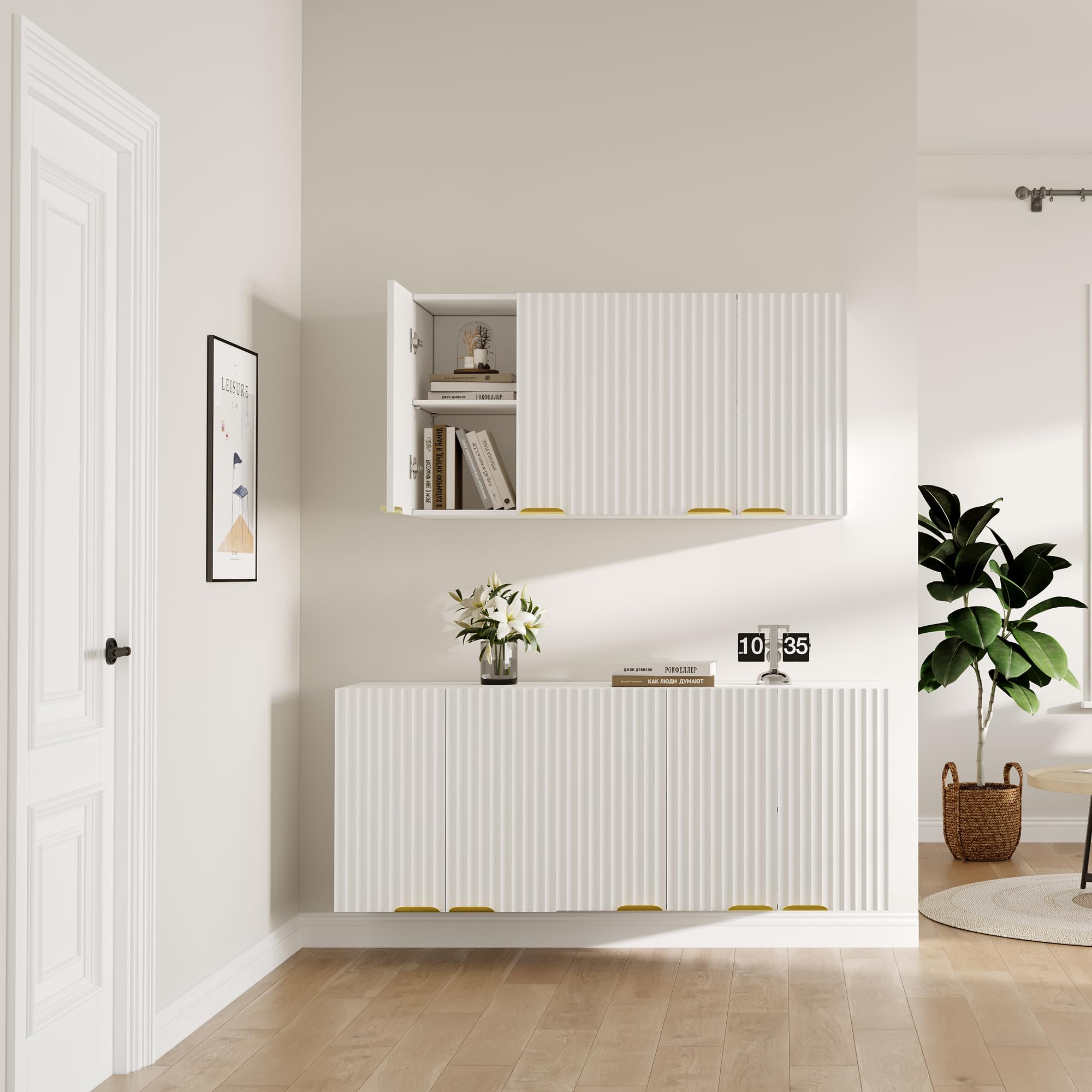 ChooChoo Bathroom Wall Cabinet, Kitchen Storage Cupboard Cabinet with 2 Doors, Fluted Laundry Room Cabinet for Bathroom, Kitchen, Garage, White - Image 6