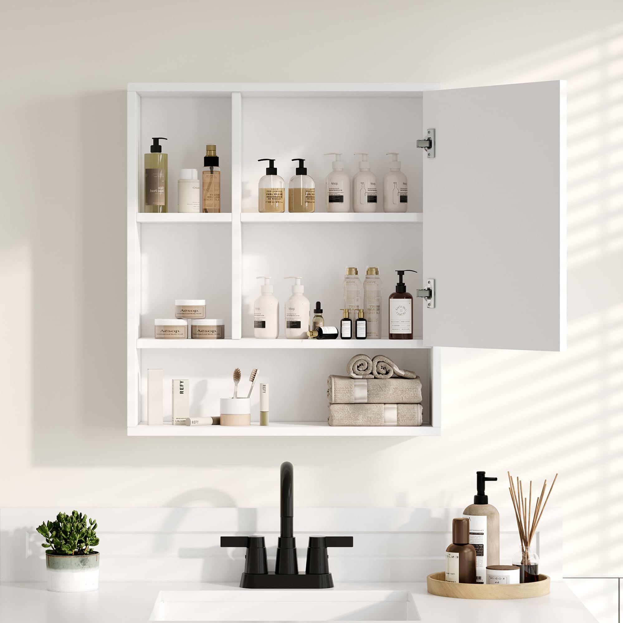 ChooChoo Bathroom Wall Mirror Cabinet, Medicine Cabinet with Single Door and Adjustable Shelf, Over The Toilet Space Saver Storage Cabinet, White - Image 5