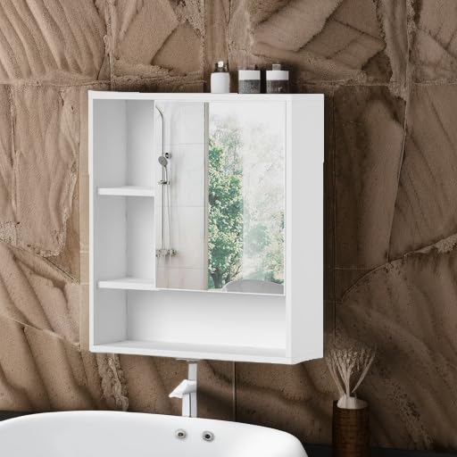 ChooChoo Bathroom Wall Mirror Cabinet, Medicine Cabinet with Single Door and Adjustable Shelf, Over The Toilet Space Saver Storage Cabinet, White - Image 6