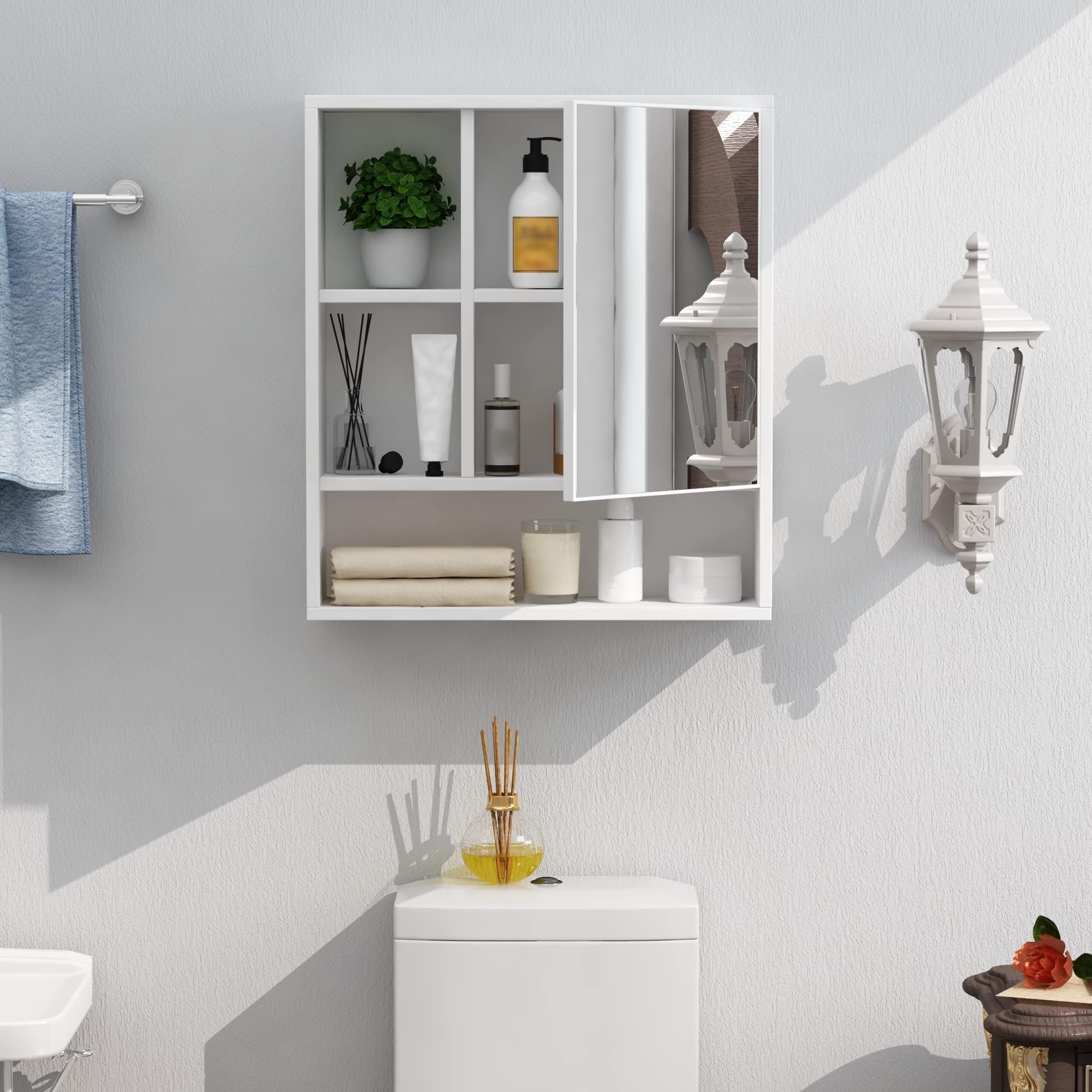 ChooChoo Bathroom Wall Mirror Cabinet, Medicine Cabinet with Single Door and Adjustable Shelf, Over The Toilet Space Saver Storage Cabinet, White - Image 7