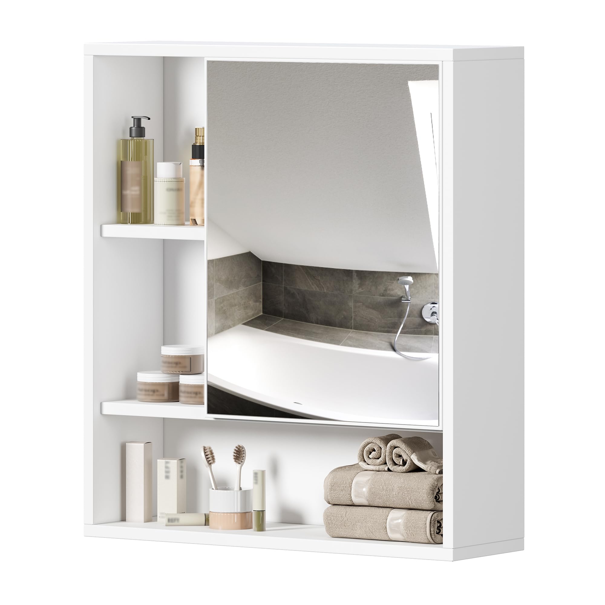 ChooChoo Bathroom Wall Mirror Cabinet, Medicine Cabinet with Single Door and Adjustable Shelf, Over The Toilet Space Saver Storage Cabinet, White - Image 8