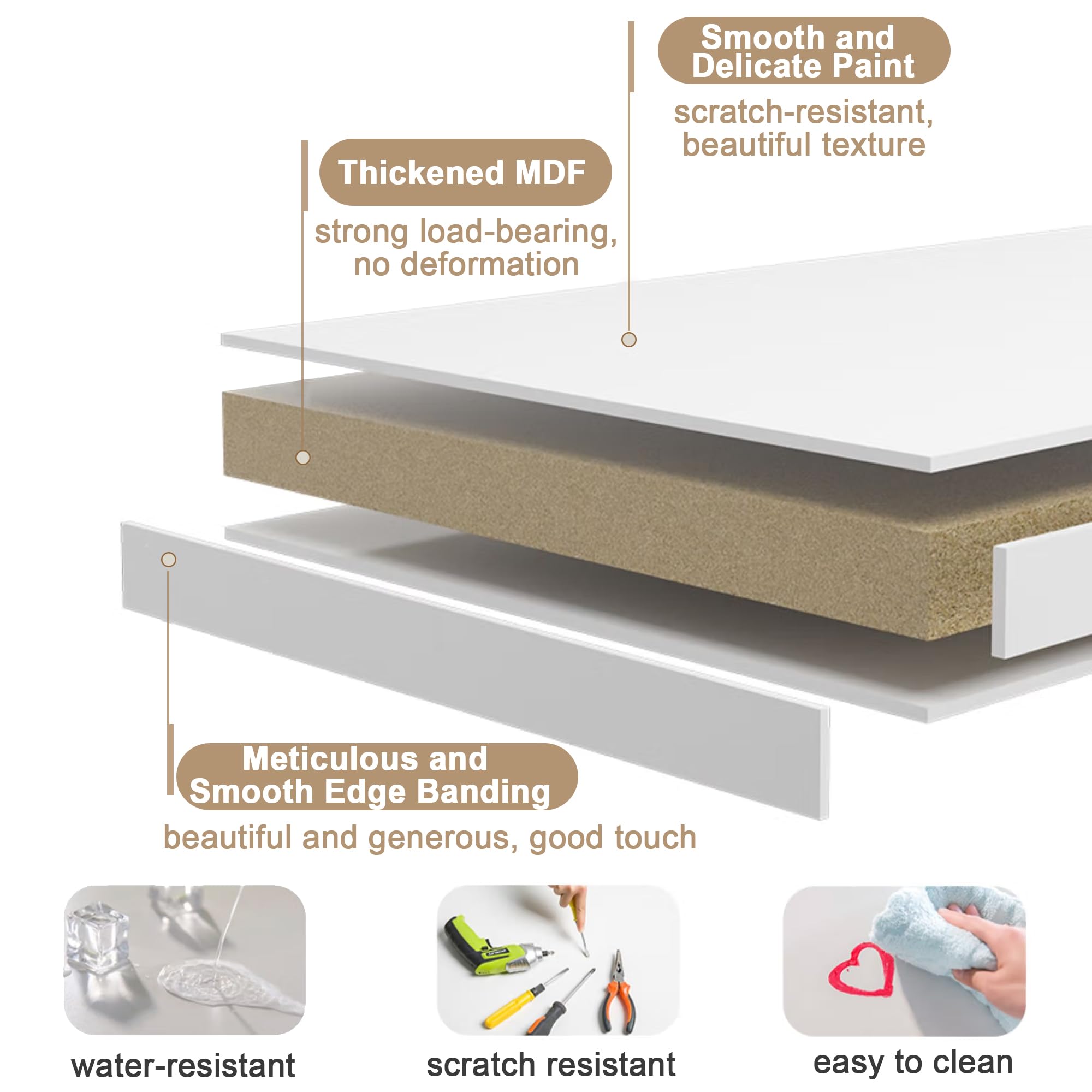 ChooChoo Computer Desk Study for Home Office, Modern Simple 40 Inches Desk with Drawers, Makeup Vanity Console Table, White - Image 6