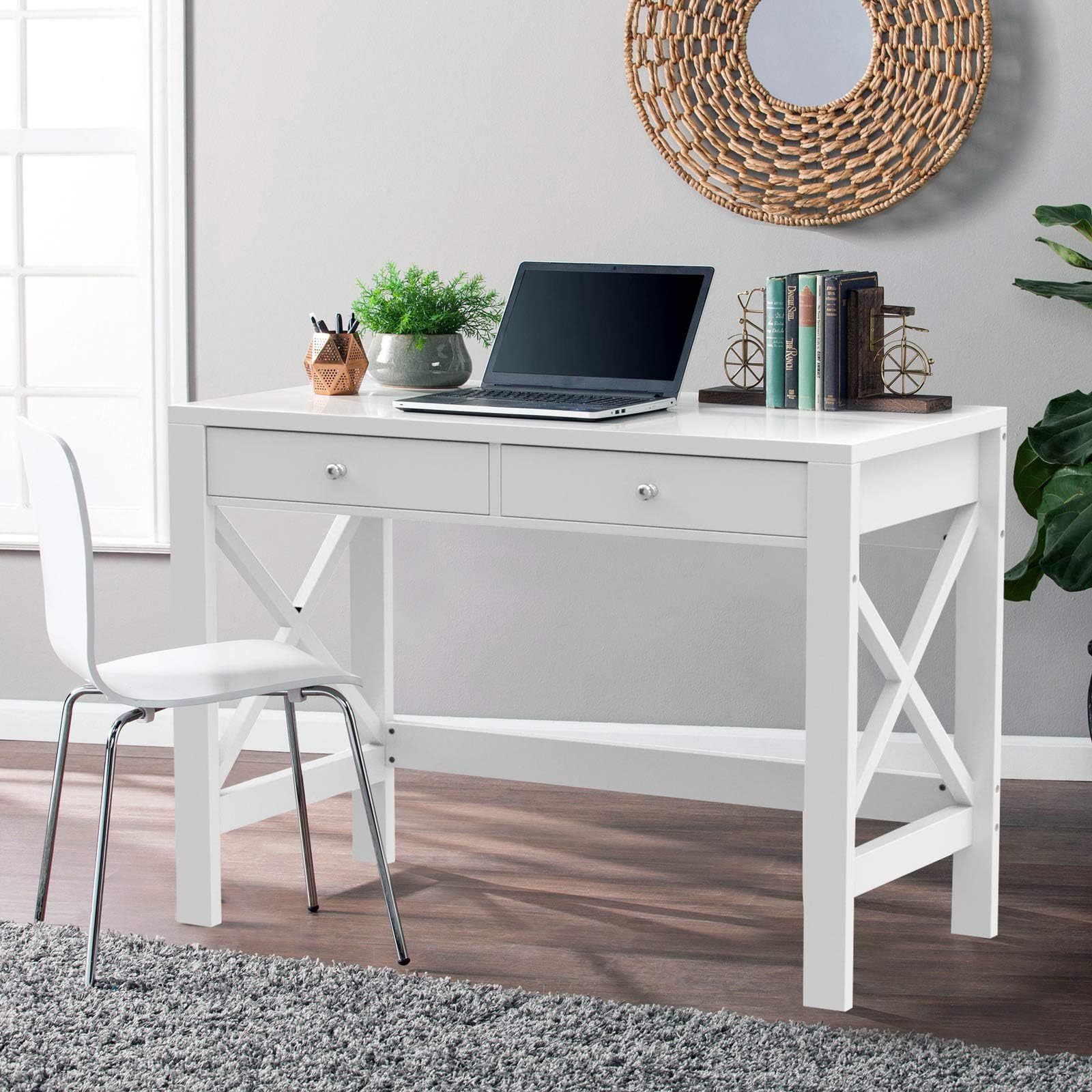 ChooChoo Computer Desk Study for Home Office, Modern Simple 40 Inches Desk with Drawers, Makeup Vanity Console Table, White - Image 7