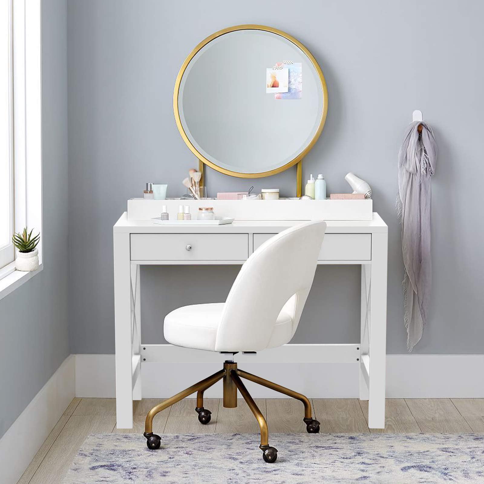 ChooChoo Computer Desk Study for Home Office, Modern Simple 40 Inches Desk with Drawers, Makeup Vanity Console Table, White - Image 8