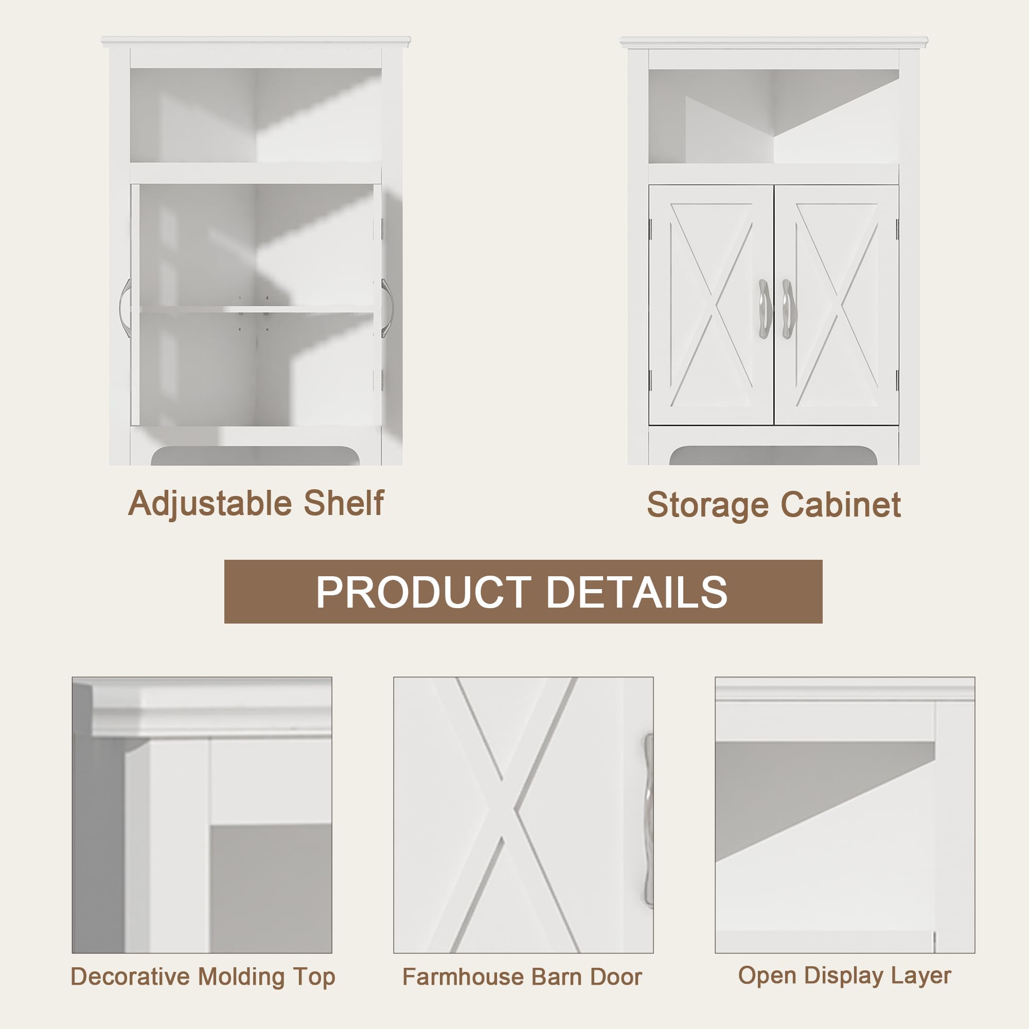 ChooChoo Corner Storage Cabinet, Small Corner Cabinet with Barn Door Design and Adjustable Shelf, Home Space Saver for Living Room, Bathroom, Kitchen, White - Image 5