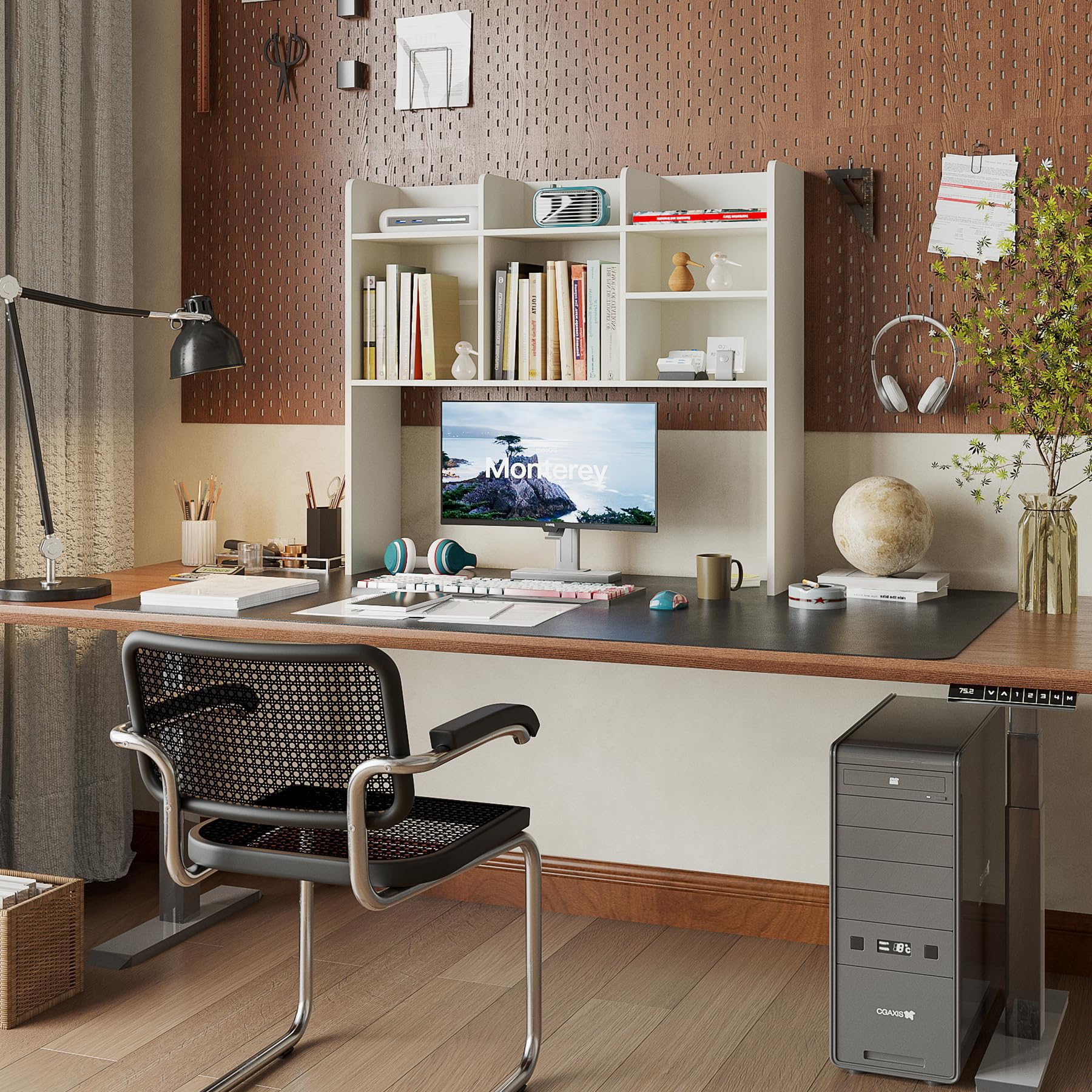 ChooChoo Desktop Bookshelf, Wood Desk Hutch Organizer with 7 Shelves for Computer Desk, Desktop Shelf Bookshelf Storage for College Dorm Office Home, White - Image 4