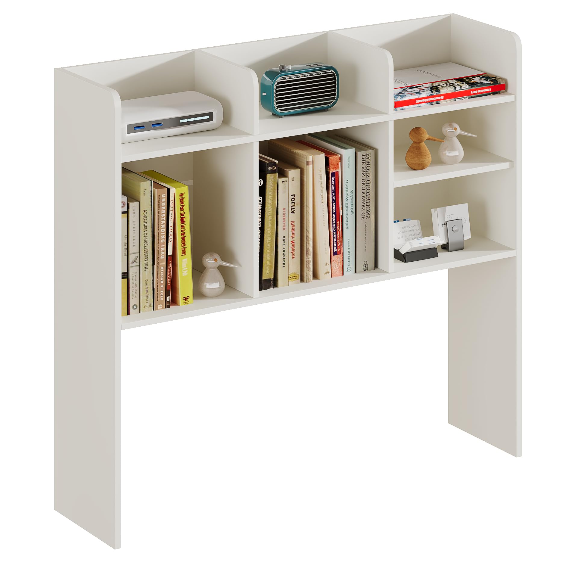 ChooChoo Desktop Bookshelf, Wood Desk Hutch Organizer with 7 Shelves for Computer Desk, Desktop Shelf Bookshelf Storage for College Dorm Office Home, White - Image 7