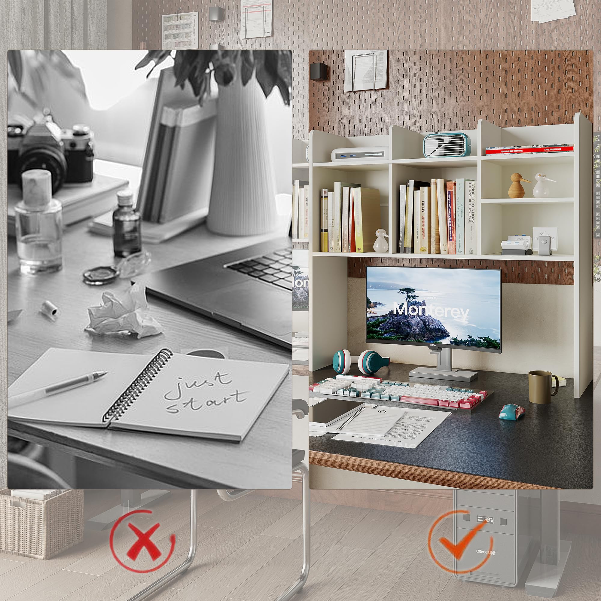 ChooChoo Desktop Bookshelf, Wood Desk Hutch Organizer with 7 Shelves for Computer Desk, Desktop Shelf Bookshelf Storage for College Dorm Office Home, White - Image 8