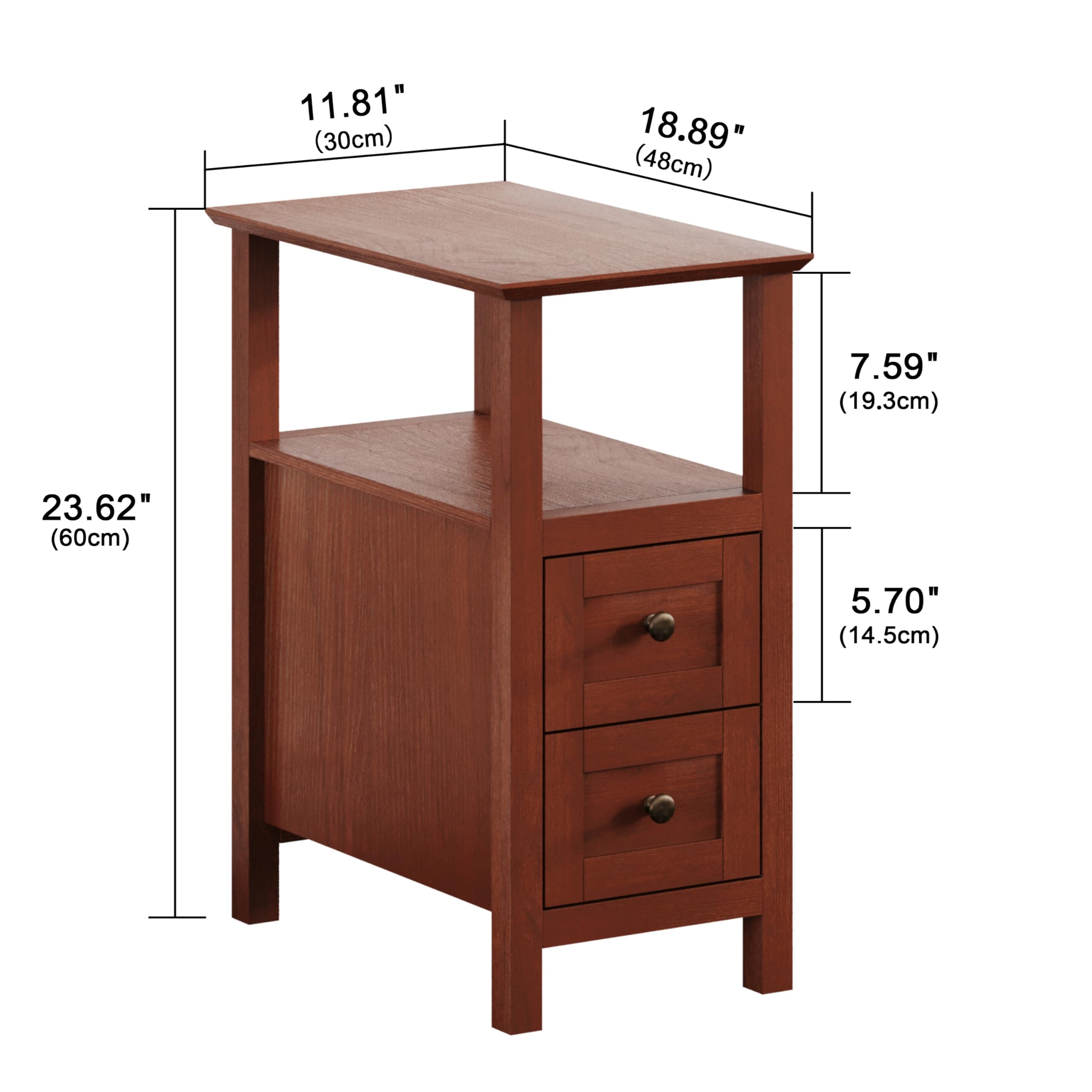 ChooChoo End Tables Living Room Set of 2, 3-Tier Narrow Nightstand with with 2 Drawers, Slim Bedside Tables for Living Room, Bedroom, Small Space, Cherry Brown - Image 3