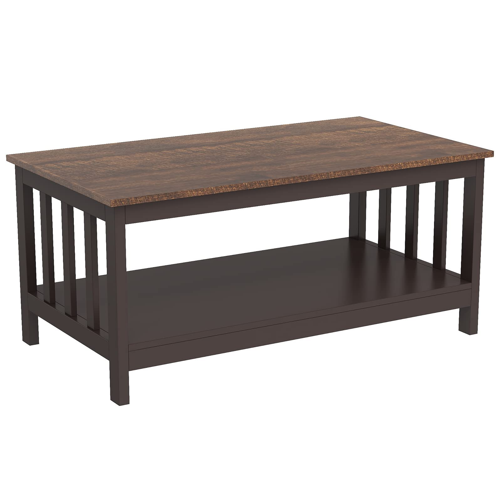 ChooChoo Farmhouse Coffee Table, Espresso Living Room Table with Shelf, 40 Inch - Image 3