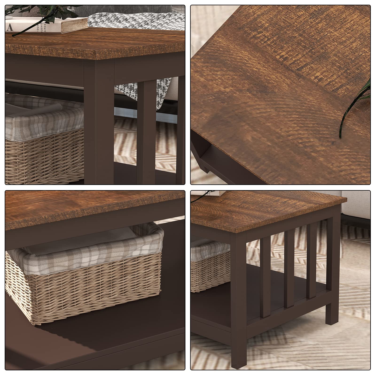 ChooChoo Farmhouse Coffee Table, Espresso Living Room Table with Shelf, 40 Inch - Image 5