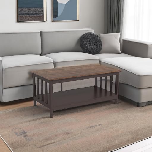 ChooChoo Farmhouse Coffee Table, Espresso Living Room Table with Shelf, 40 Inch - Image 6