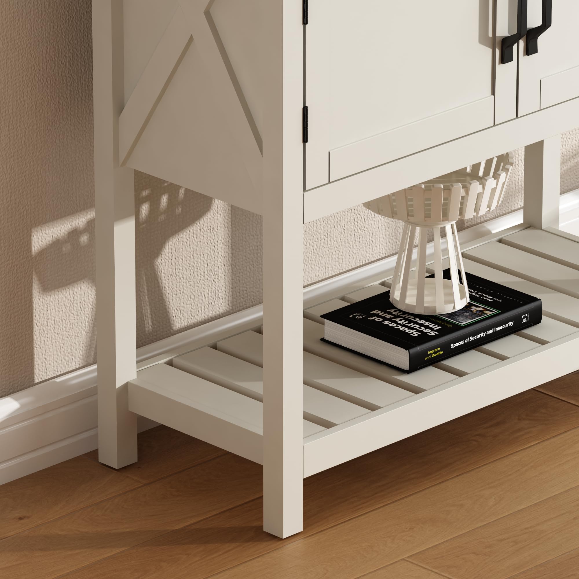 ChooChoo Farmhouse Console Table, Entryway Table with Storage Shelf, Coffee Bar Cabinet, Narrow Buffet Sideboard for Kitchen, Hallway, Living Room, White - Image 7