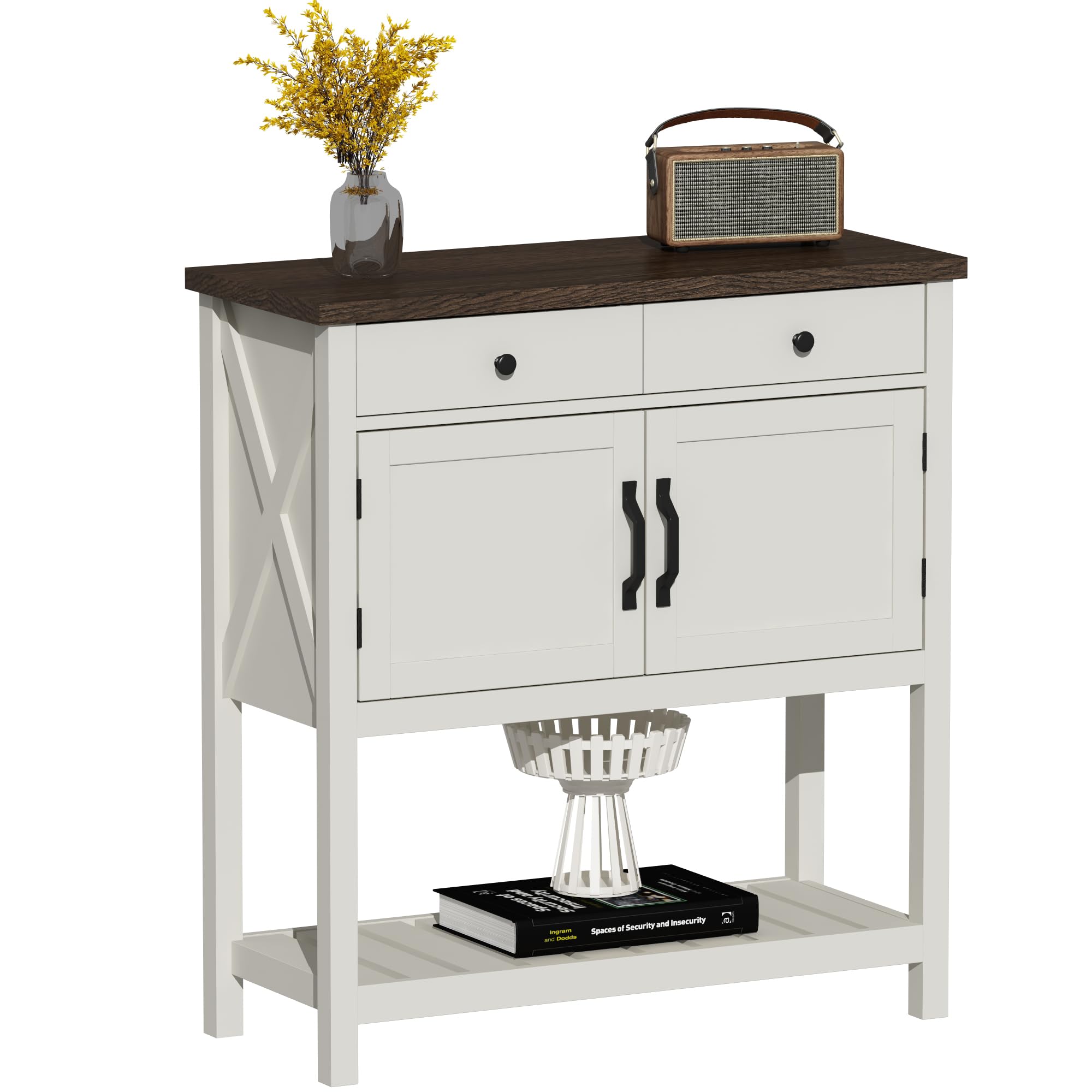 ChooChoo Farmhouse Console Table, Entryway Table with Storage Shelf, Coffee Bar Cabinet, Narrow Buffet Sideboard for Kitchen, Hallway, Living Room, White - Image 9