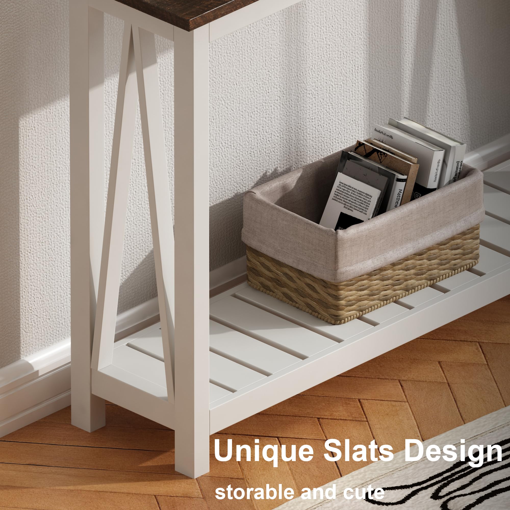 ChooChoo Farmhouse Console Table, Rustic Vintage Narrow Sofa Table for Entryway, Living Room, Hallway, 40 White - Image 3