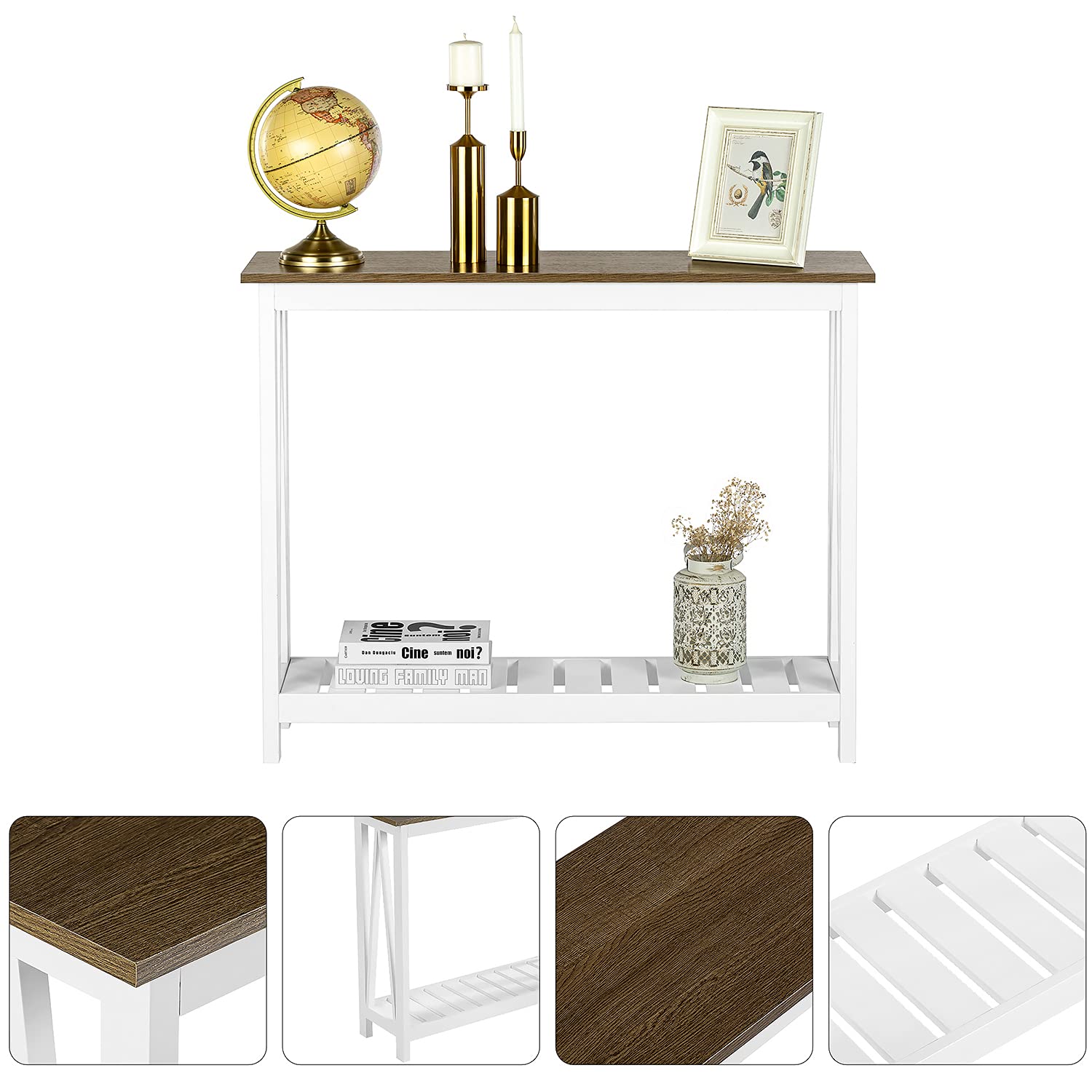 ChooChoo Farmhouse Console Table, Rustic Vintage Narrow Sofa Table for Entryway, Living Room, Hallway, 40 White - Image 5