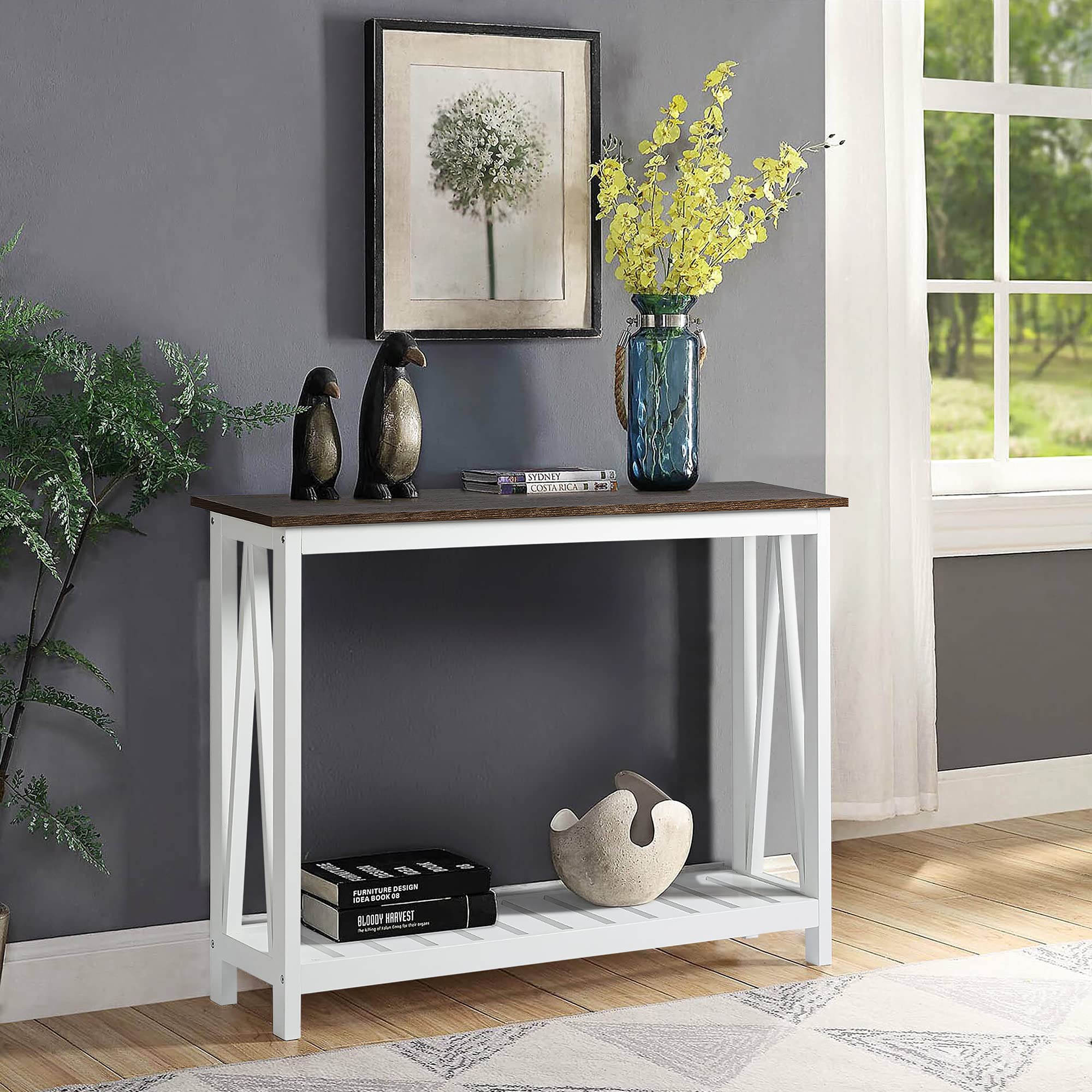 ChooChoo Farmhouse Console Table, Rustic Vintage Narrow Sofa Table for Entryway, Living Room, Hallway, 40 White - Image 8