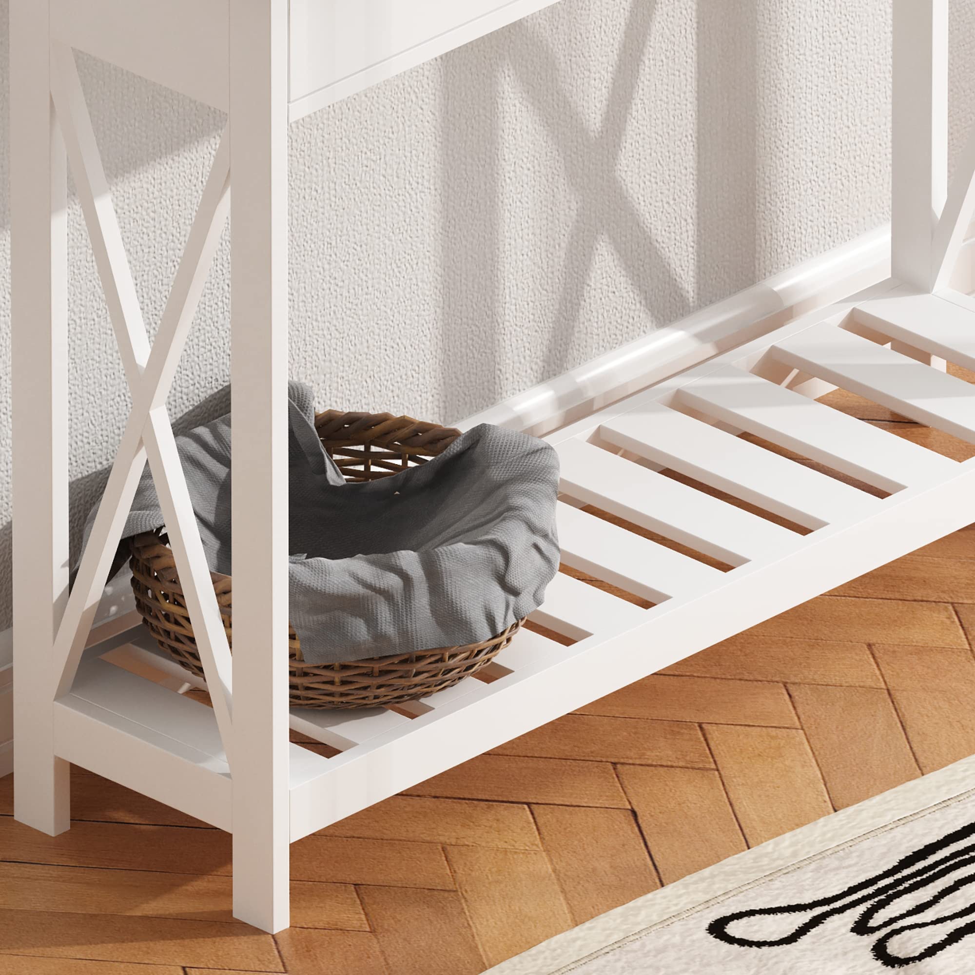 ChooChoo Farmhouse Console Table with Drawer for Entryway, Narrow Long Entry Table with Shelf for Living Room, Rustic Vintage Hallway Sofa Table with Stable X Supports, 40 White - Image 5