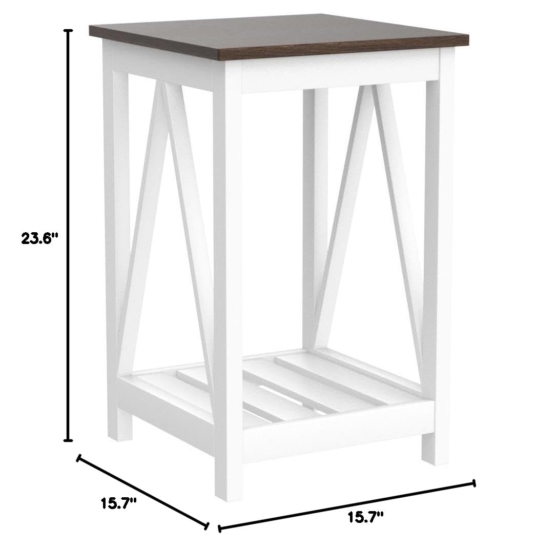 ChooChoo Farmhouse End Table, Rustic Vintage End Side Table with Storage Shelf for Small Spaces, Nightstand Sofa Table for Living Room, Bedroom White 2 Pack - Image 3