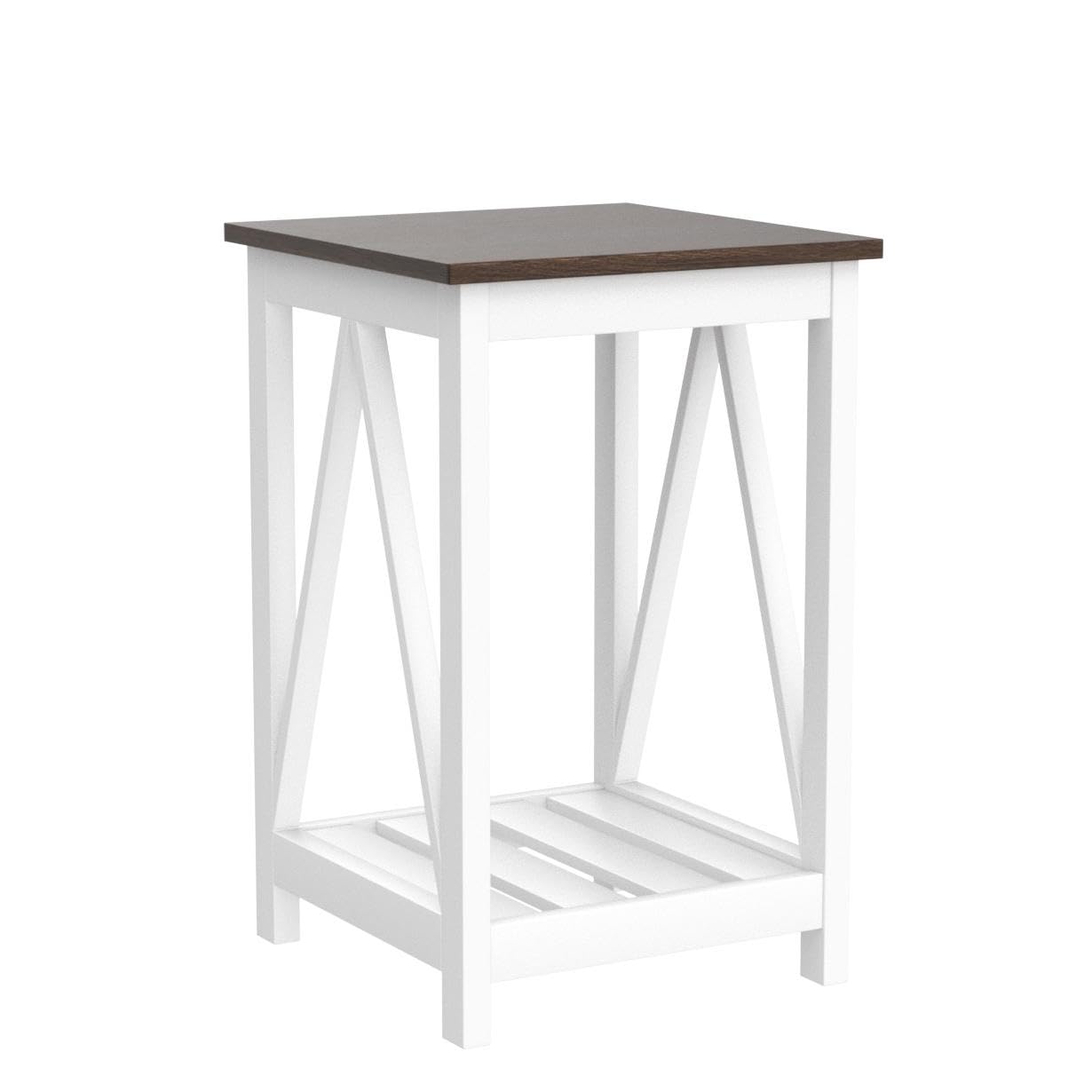 ChooChoo Farmhouse End Table, Rustic Vintage End Side Table with Storage Shelf for Small Spaces, Nightstand Sofa Table for Living Room, Bedroom White 2 Pack - Image 5