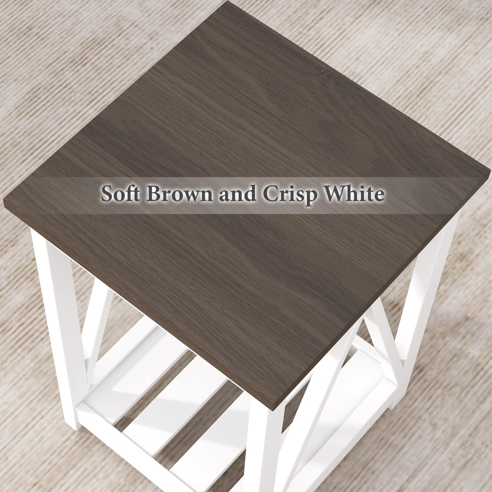 ChooChoo Farmhouse End Table, Rustic Vintage End Side Table with Storage Shelf for Small Spaces, Nightstand Sofa Table for Living Room, Bedroom White 2 Pack - Image 8