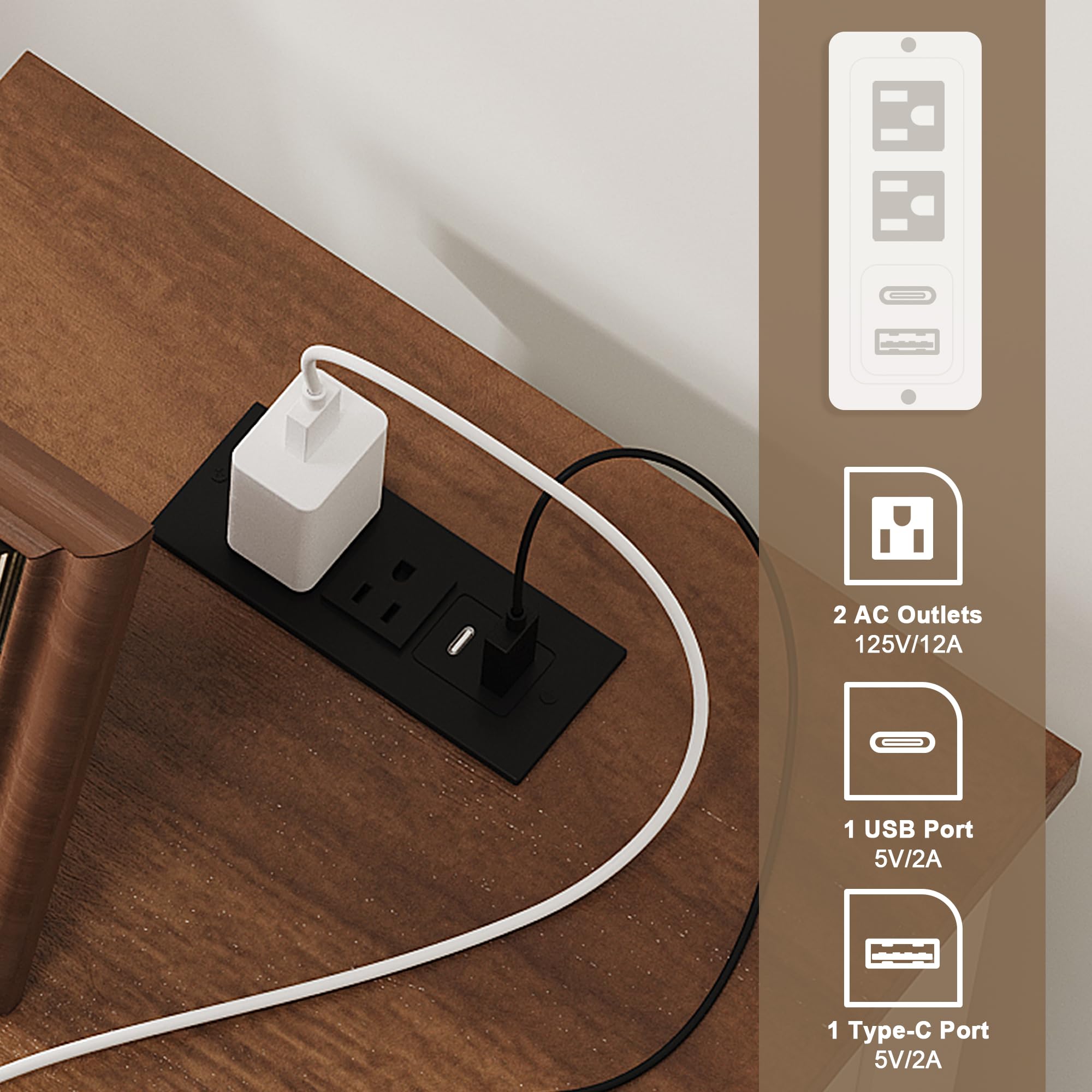 ChooChoo Farmhouse End Table Set of 2 with Charging Station, Nightstand with Adjustable Shelf and Glass Door, White Side Table for Living Room, Bedroom - Image 5