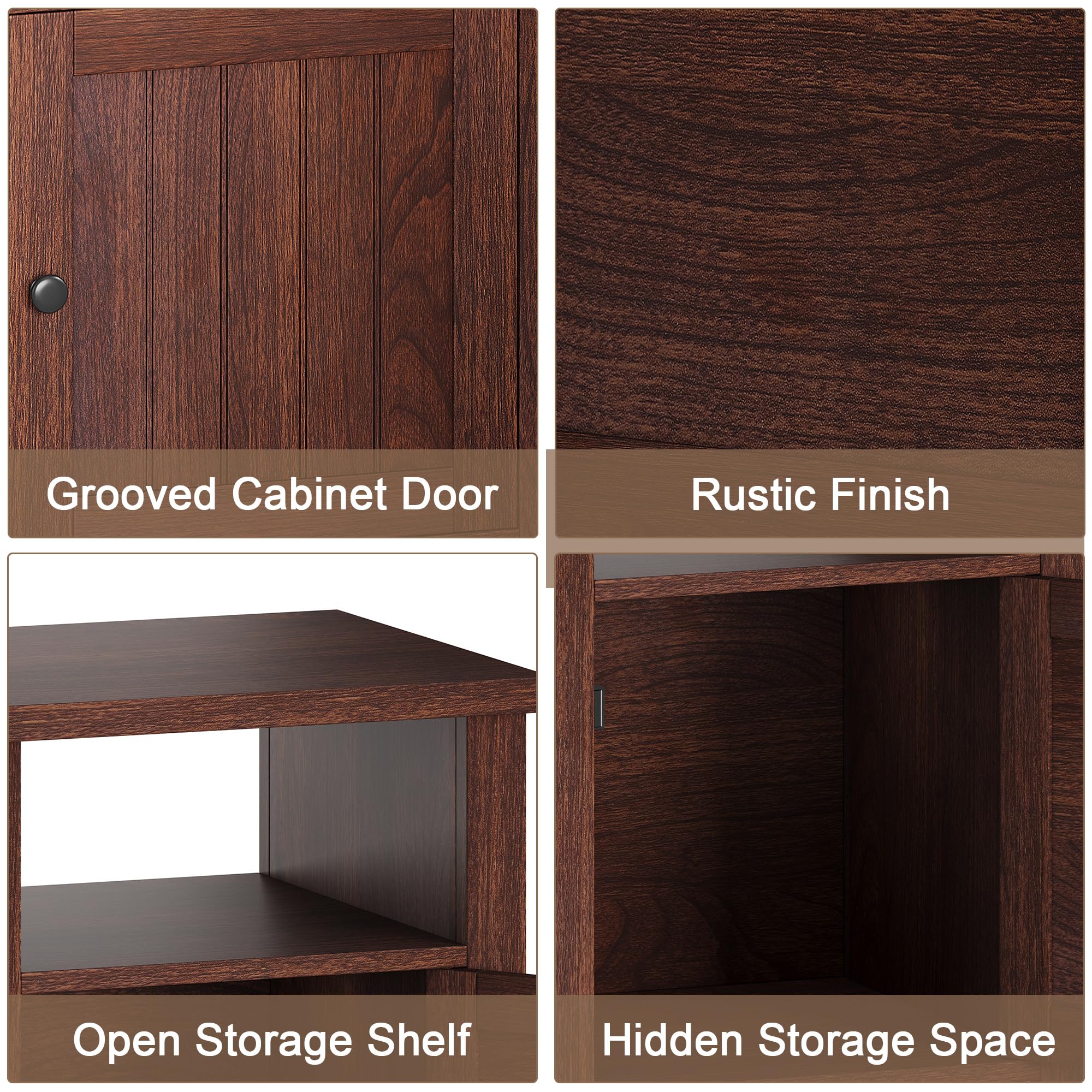 ChooChoo Farmhouse Nightstands Set of 2, Rustic Vintage End Side Table with Storage and Open Shelf, Small Bedside Tables for Bedroom, Walnut - Image 6