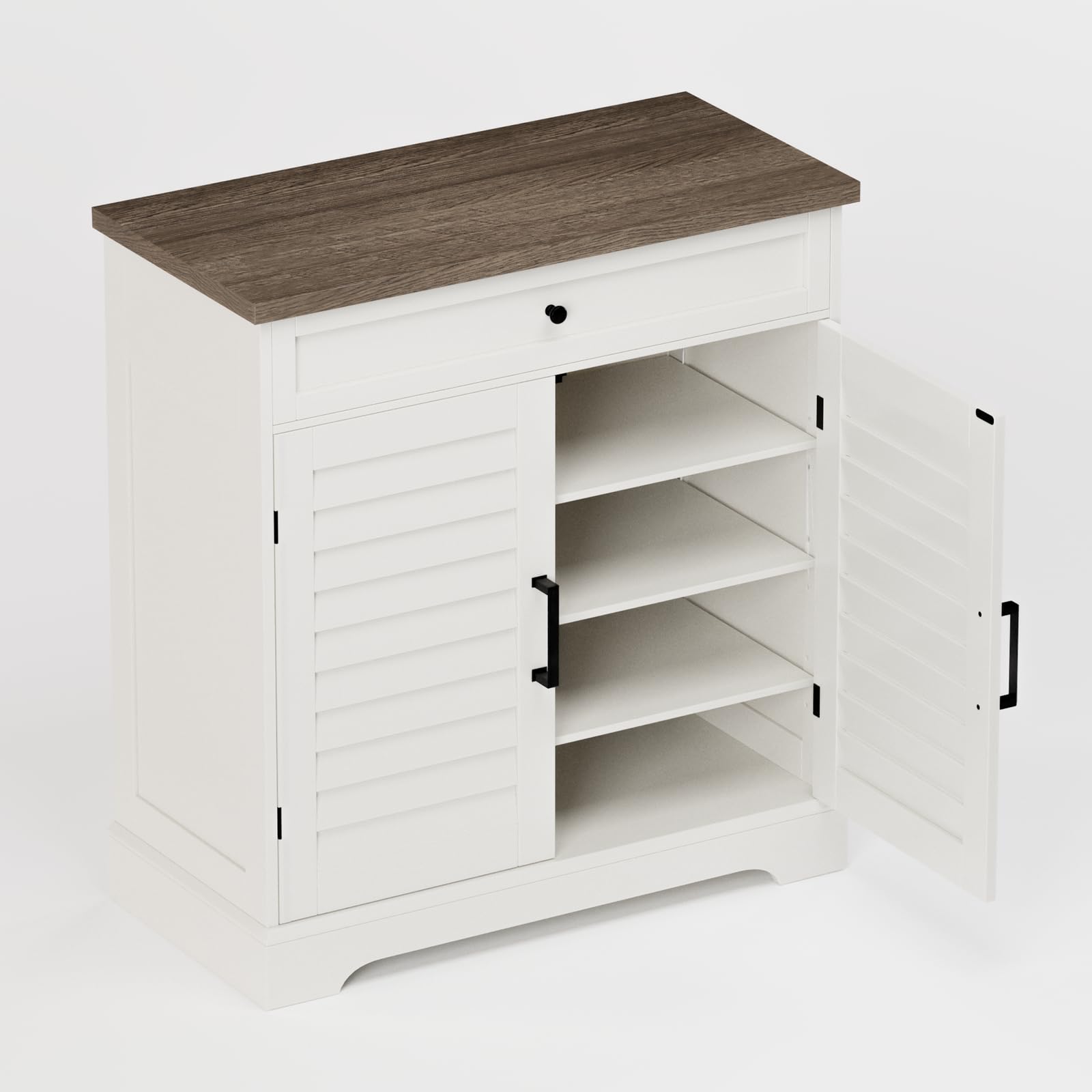 ChooChoo Farmhouse Shoe Cabinet with Doors, 4-Tier Shoe Storage Cabinet with Drawer and Shelves, Wooden Shoe Rack Organizer for Entryway, Hallway, Closet, White - Image 7