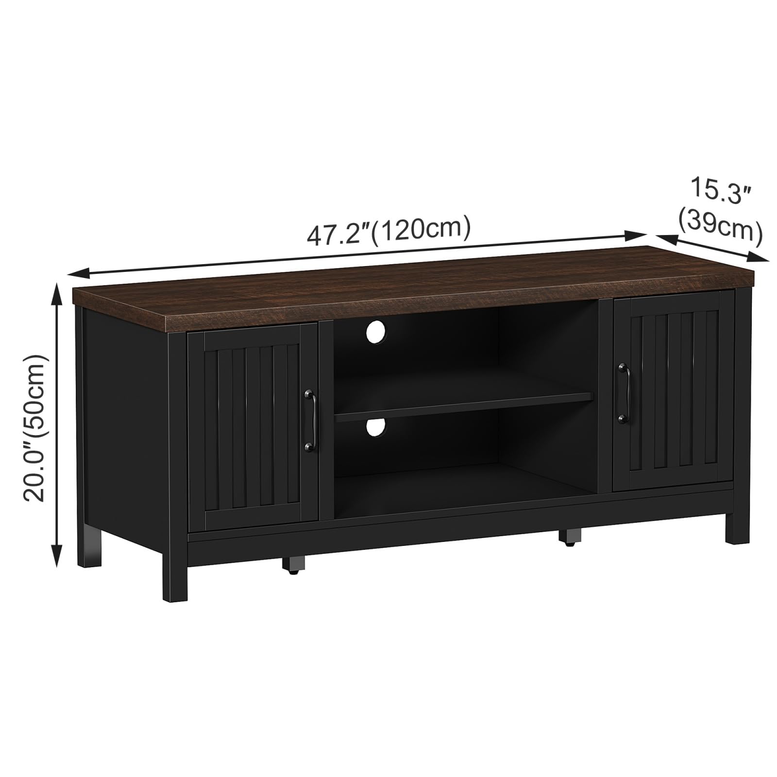 ChooChoo Farmhouse TV Stand for Televisions up to 55 inches, Entertainment Center Console Table Media Furniture with Storage Cabinets and Open Shelves, Fluted Door, for Living Room Bedroom, Black - Image 3