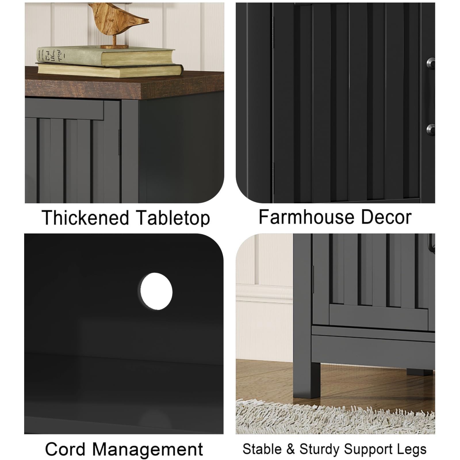 ChooChoo Farmhouse TV Stand for Televisions up to 55 inches, Entertainment Center Console Table Media Furniture with Storage Cabinets and Open Shelves, Fluted Door, for Living Room Bedroom, Black - Image 5