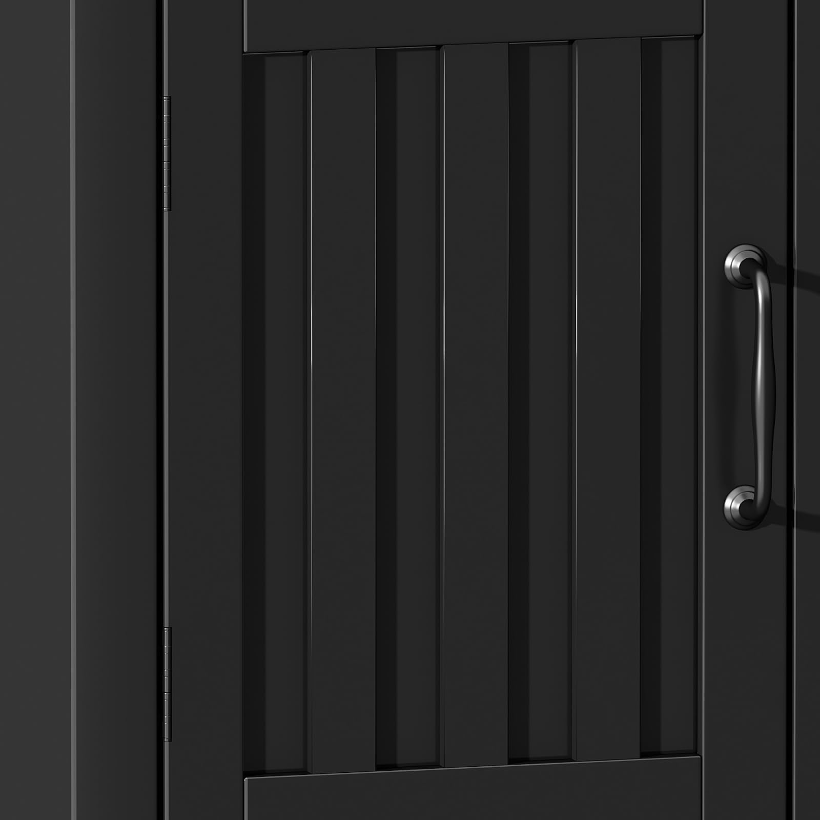 ChooChoo Farmhouse TV Stand for Televisions up to 55 inches, Entertainment Center Console Table Media Furniture with Storage Cabinets and Open Shelves, Fluted Door, for Living Room Bedroom, Black - Image 6