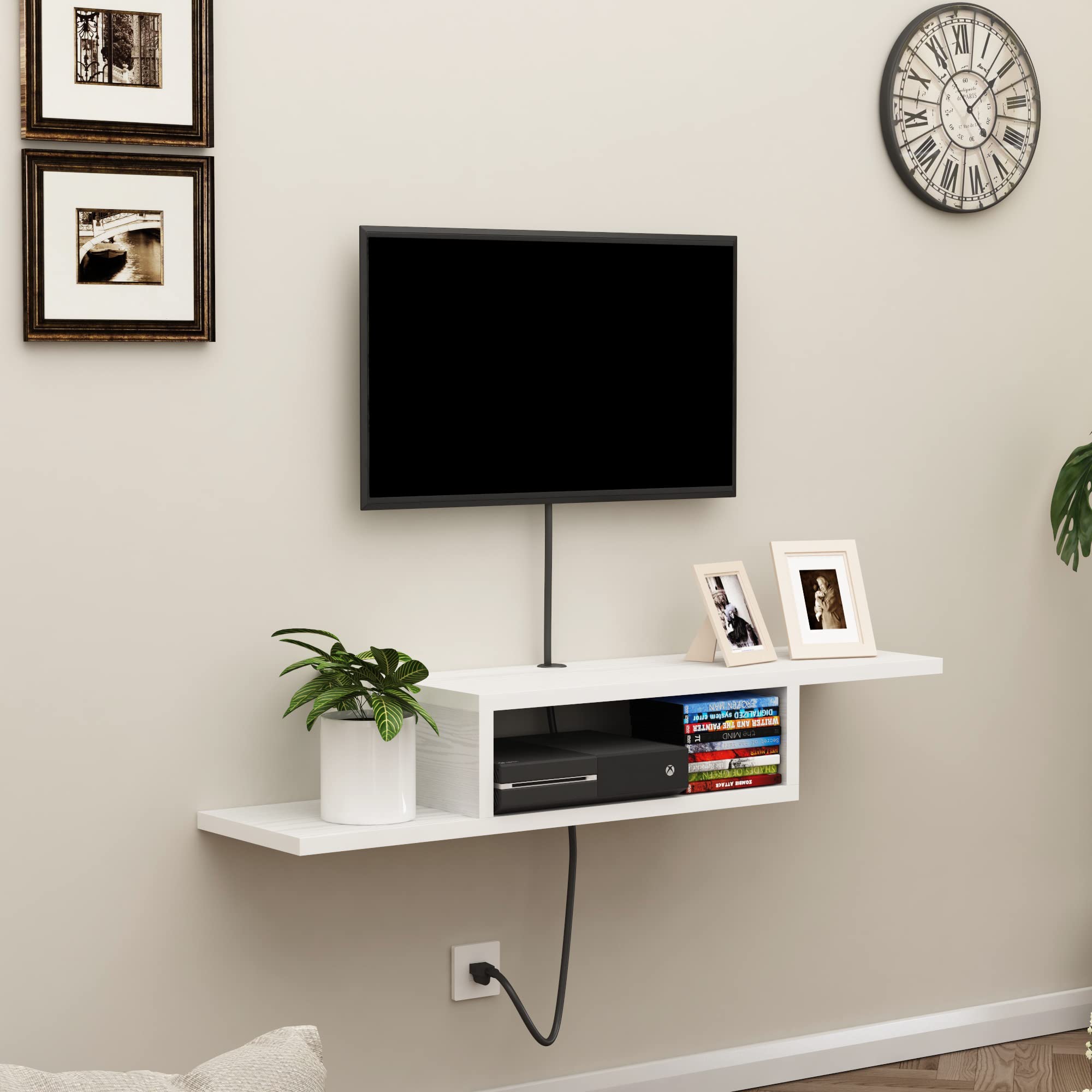ChooChoo Floating TV Stand Shelf, Wall Mount Entertainment Center Media Console for Living Room, Bedroom, White - Image 3