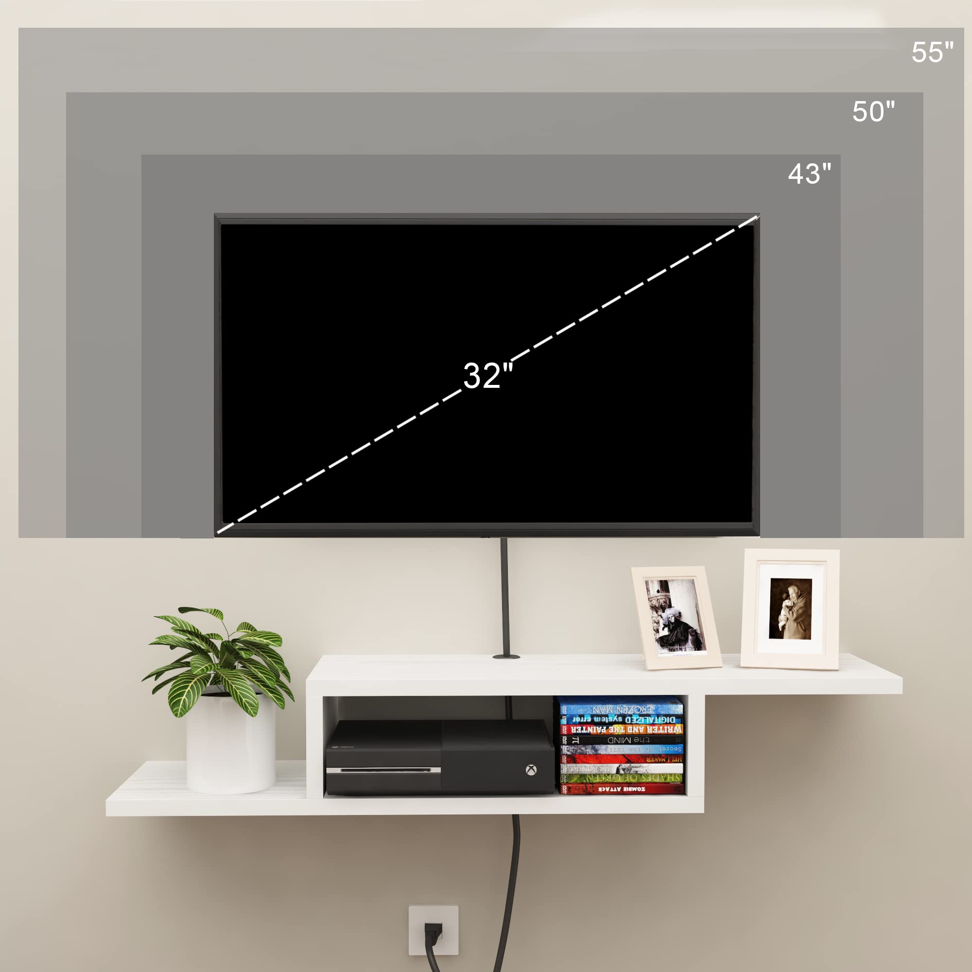 ChooChoo Floating TV Stand Shelf, Wall Mount Entertainment Center Media Console for Living Room, Bedroom, White - Image 5