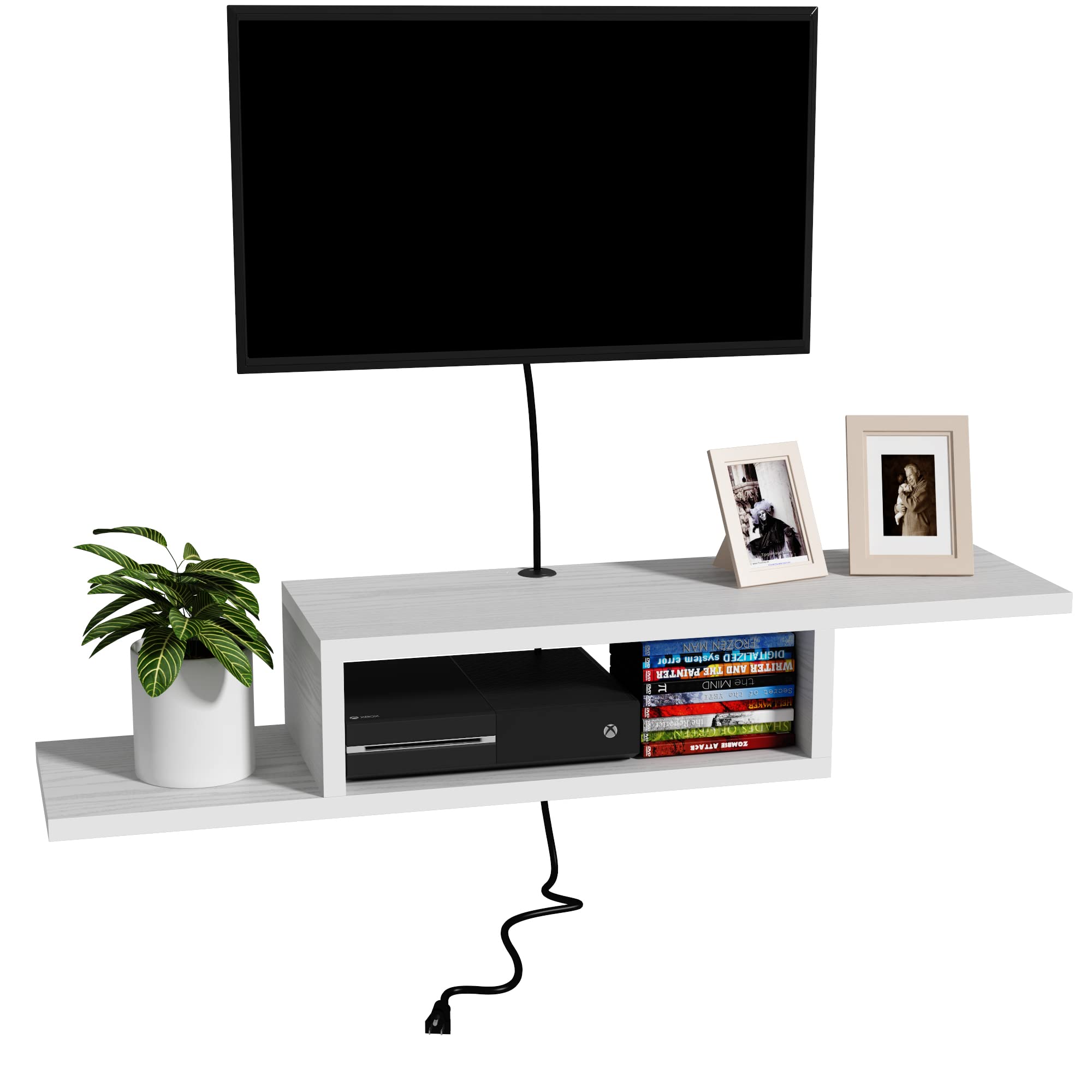 ChooChoo Floating TV Stand Shelf, Wall Mount Entertainment Center Media Console for Living Room, Bedroom, White - Image 6