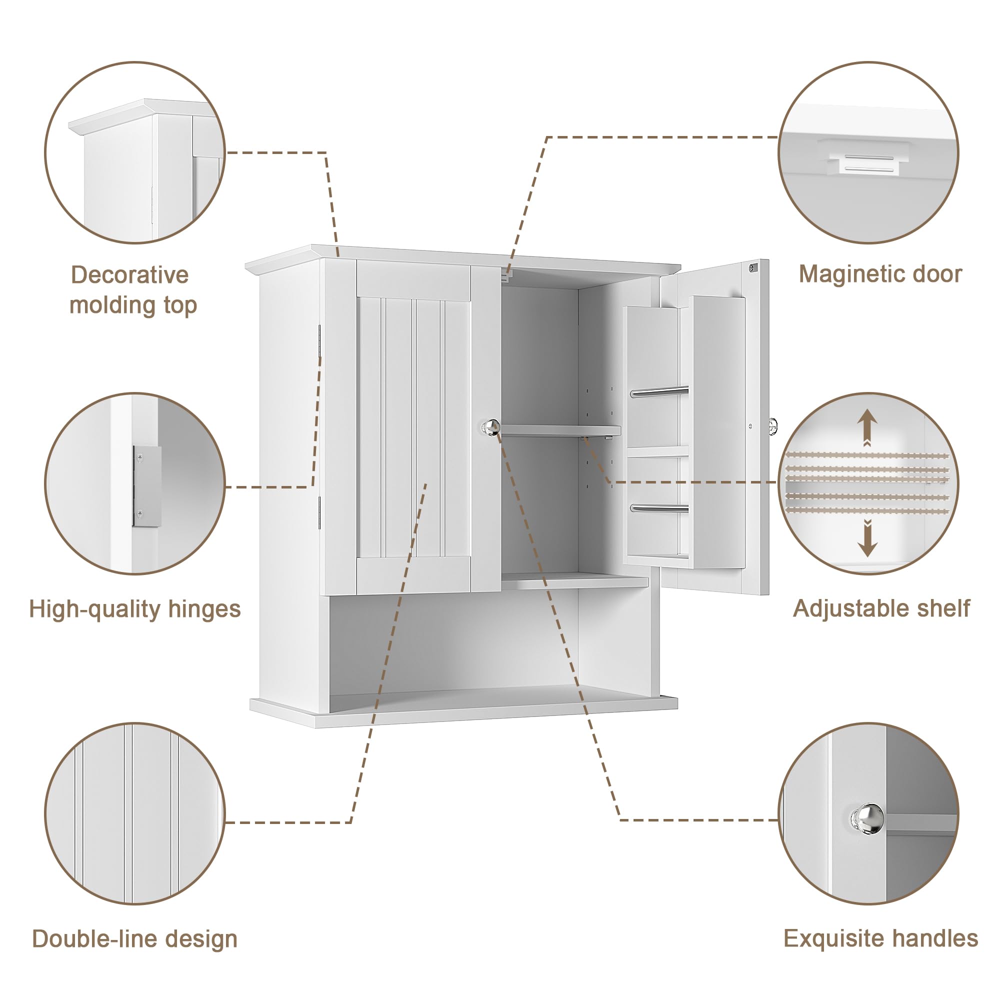 ChooChoo Kitchen Cabinet Wall Mounted, Laundry Room Cabinet with Door Shelves, Bathroom Wall Cabinet with Adjustable Shelf, Medicine Cabinet for Bathroom, Kitchen, Laundry Room, White - Image 4